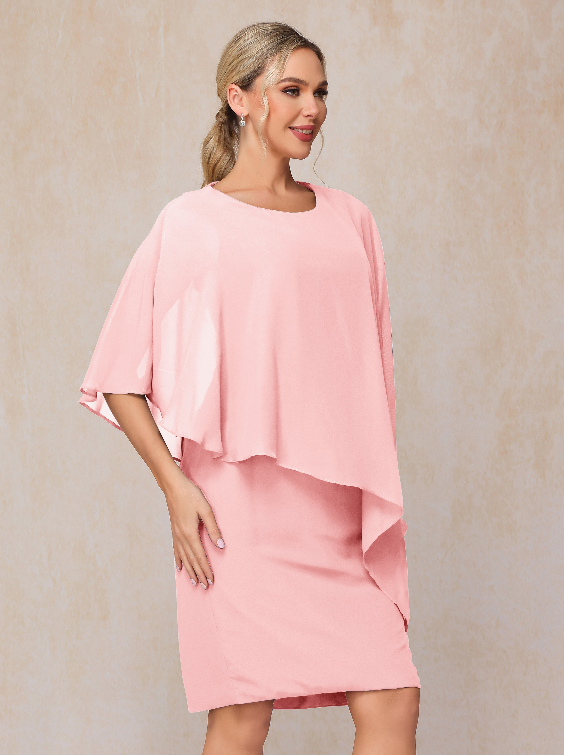 Knee Length Short Sleeves Chiffon Mother Of The Groom Dress