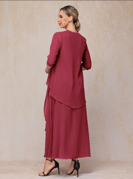 2 Pieces Ankle Length Chiffon Wedding Guest Dresses