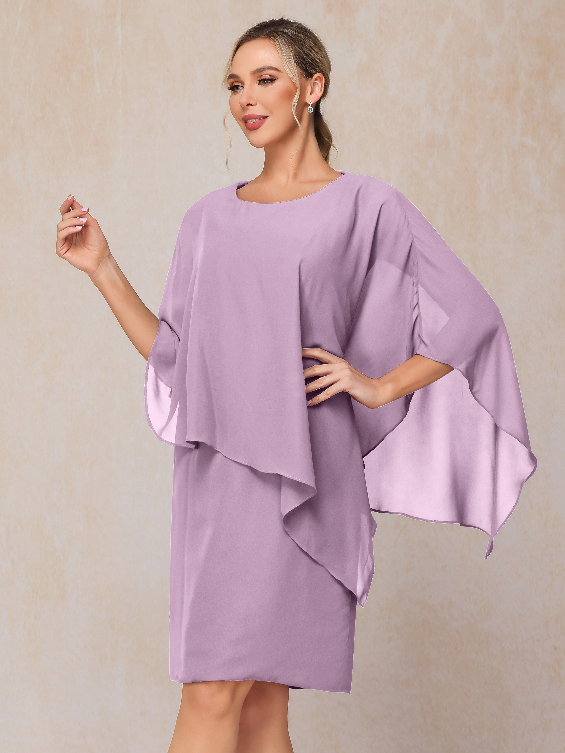 Knee Length Short Sleeves Chiffon Mother Of The Groom Dress