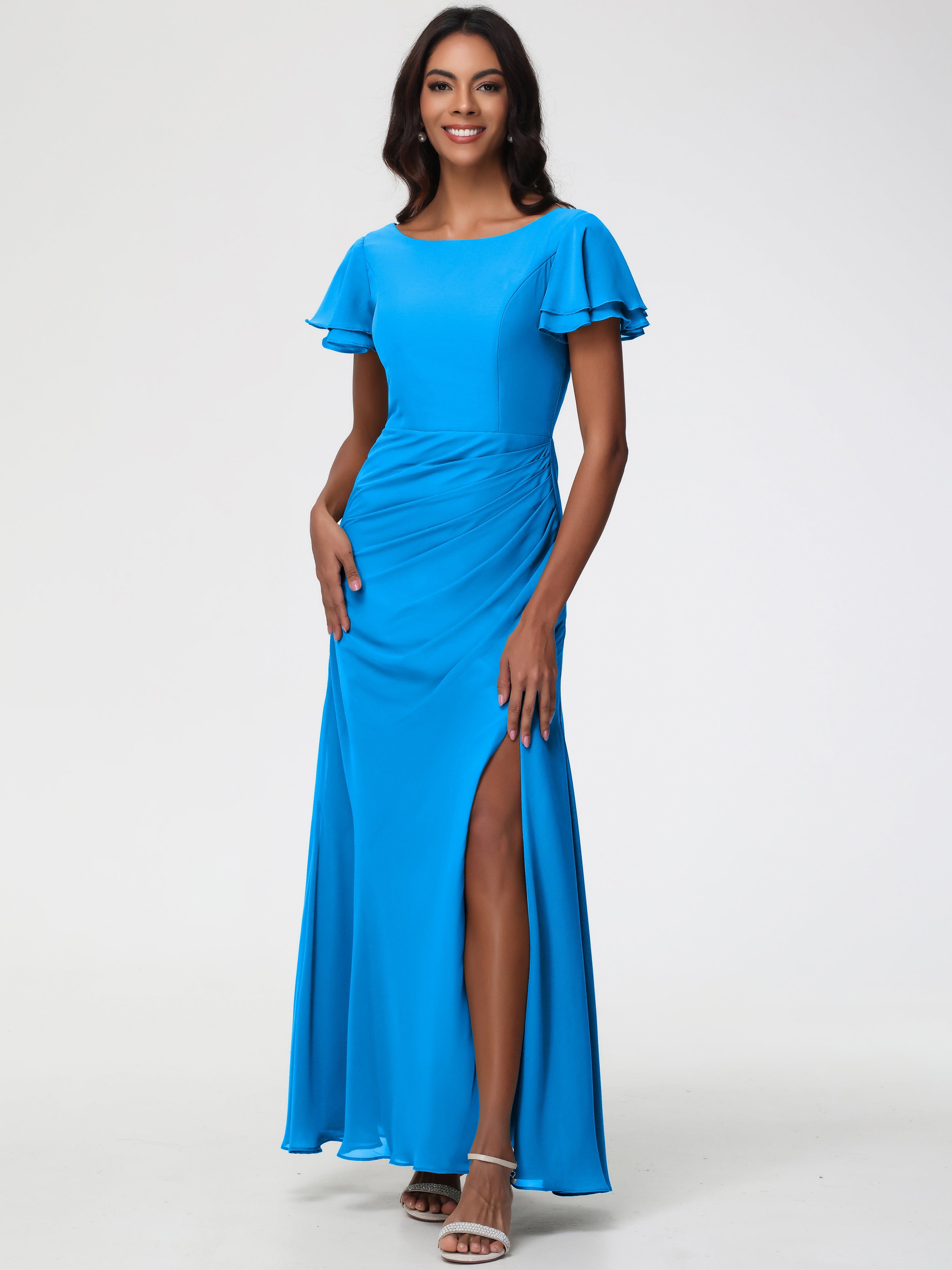 ocean bridesmaid dresses satin blue bridesmaid dresses BABARONI BABARONI Acetate Satin Ocean Blue Bridesmaid Dresses Square Floor-length Spaghetti