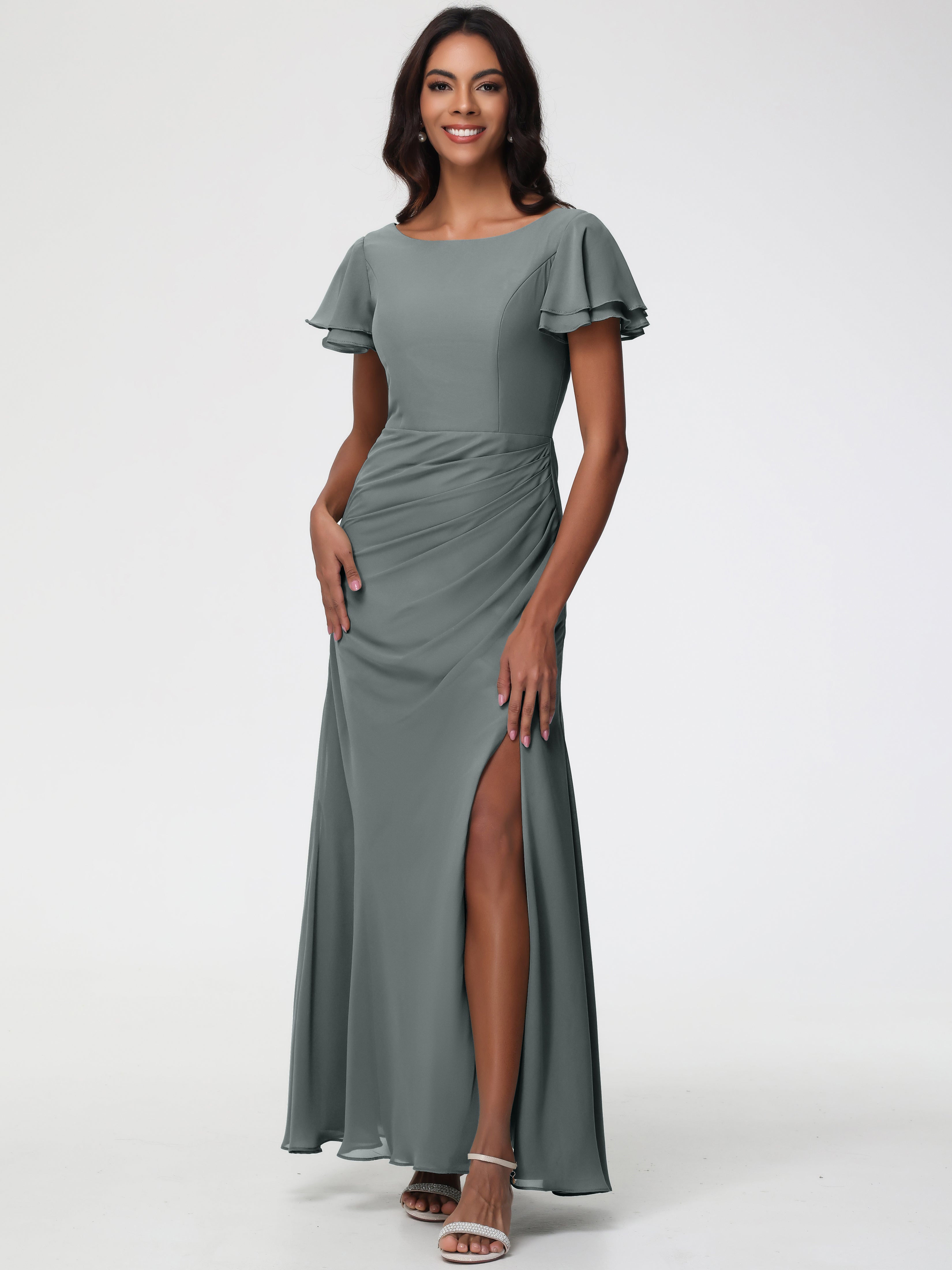 steel grey bridesmaid dresses Azazie Saige Steel Grey Chiffon Bridesmaid Dresses