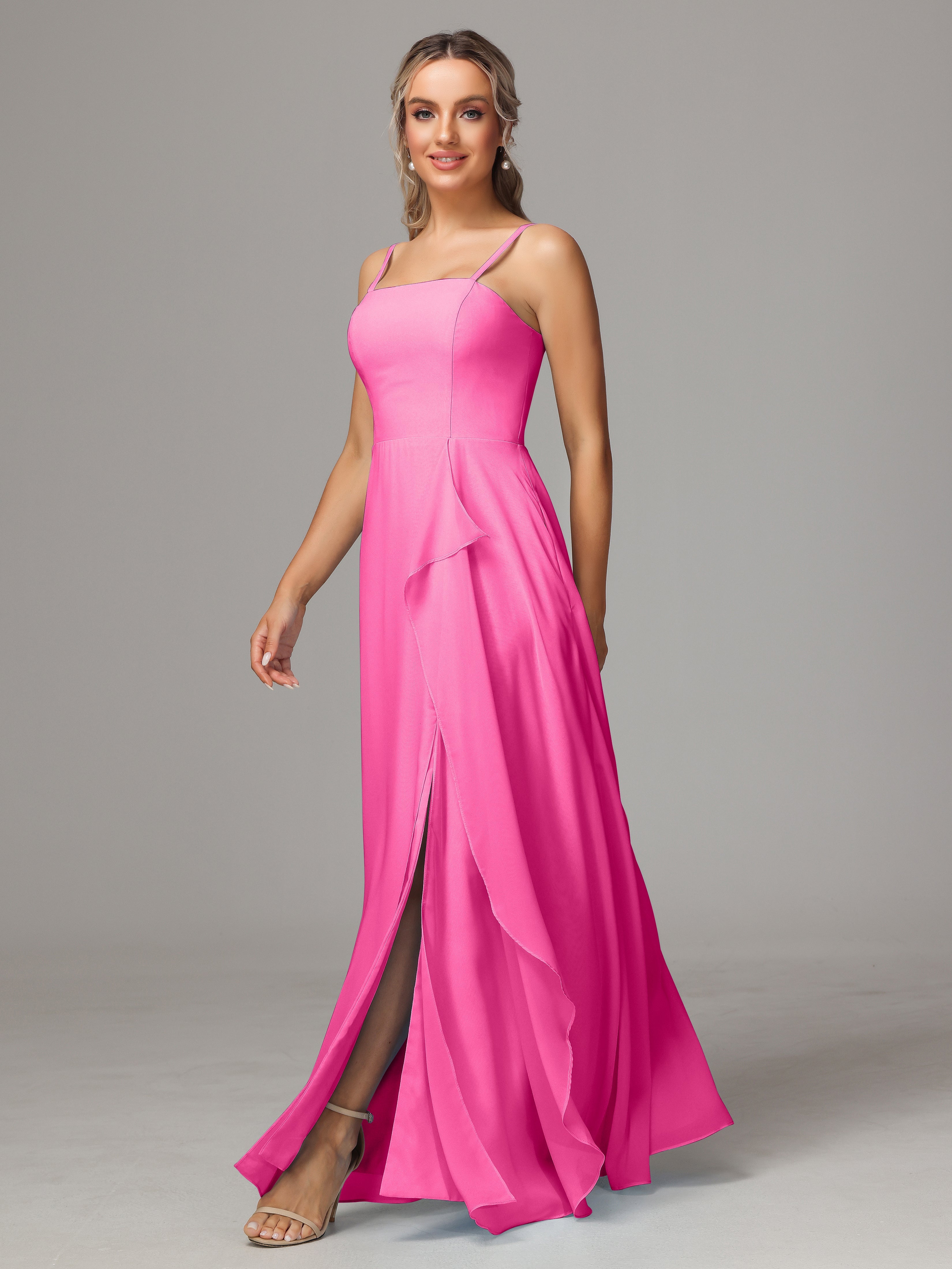 Spaghetti Straps Chiffon Wedding Guest Dress With Pockets