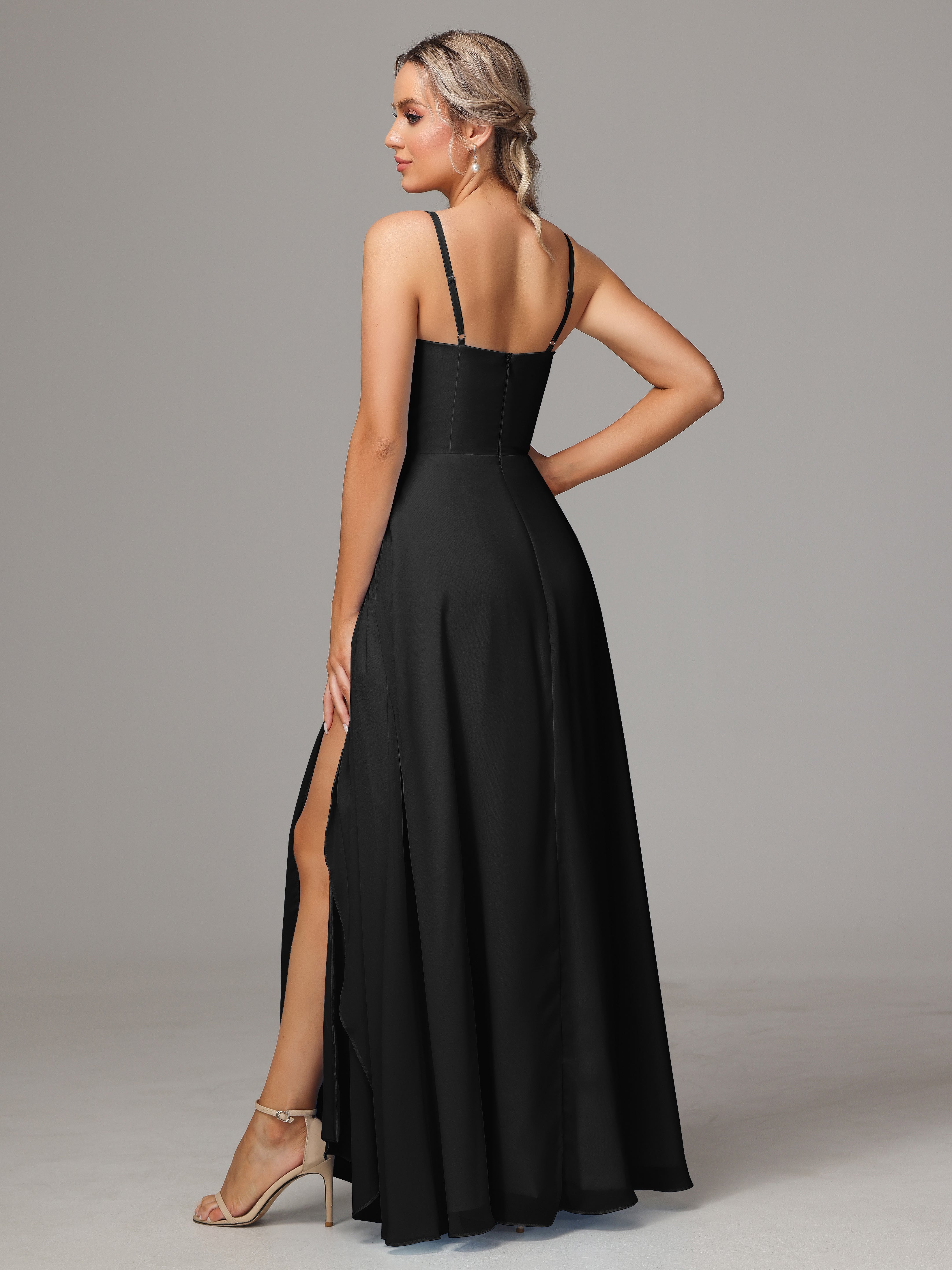 Spaghetti Straps Chiffon Wedding Guest Dress With Pockets