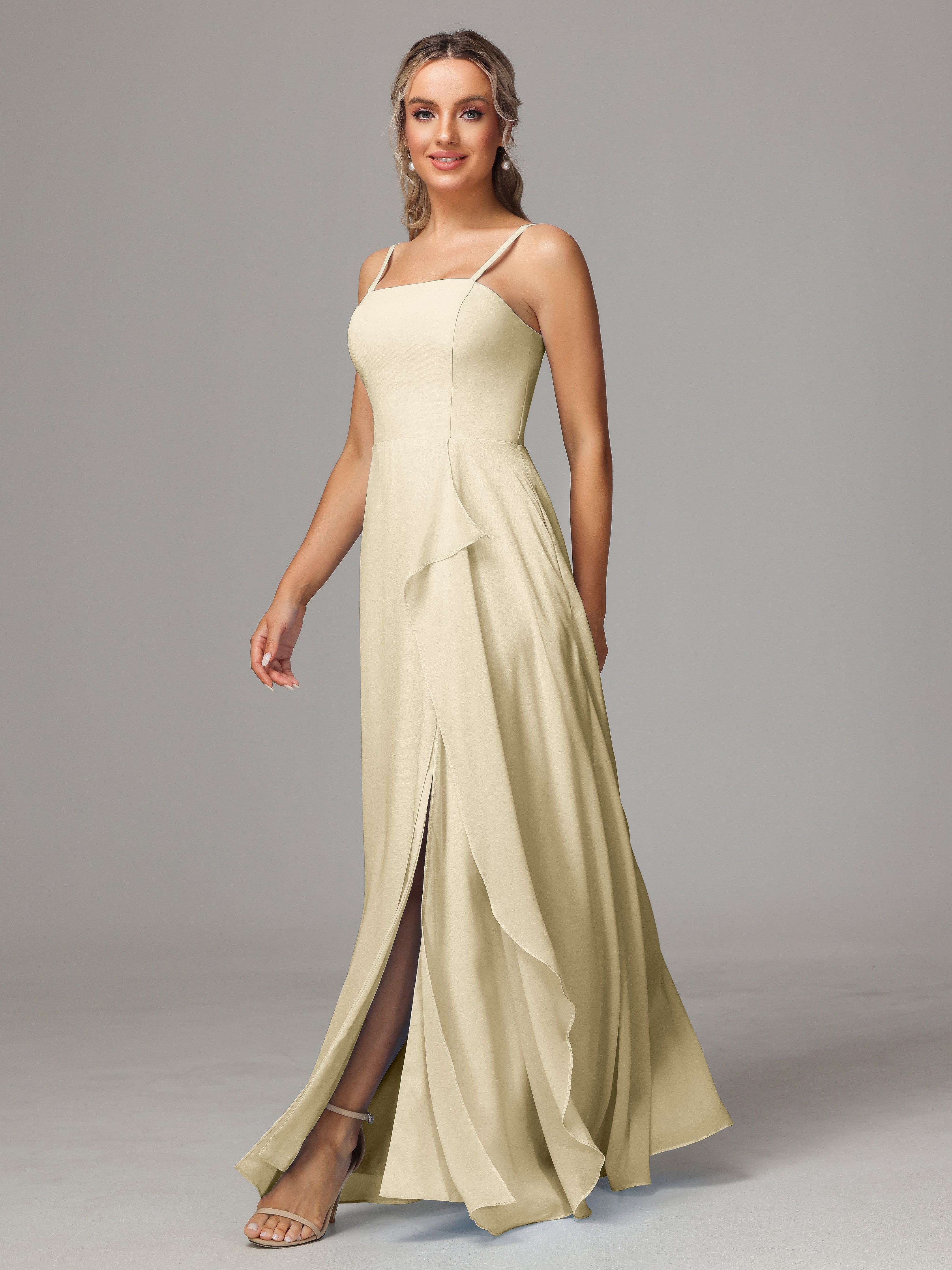 Spaghetti Straps Chiffon Wedding Guest Dress With Pockets