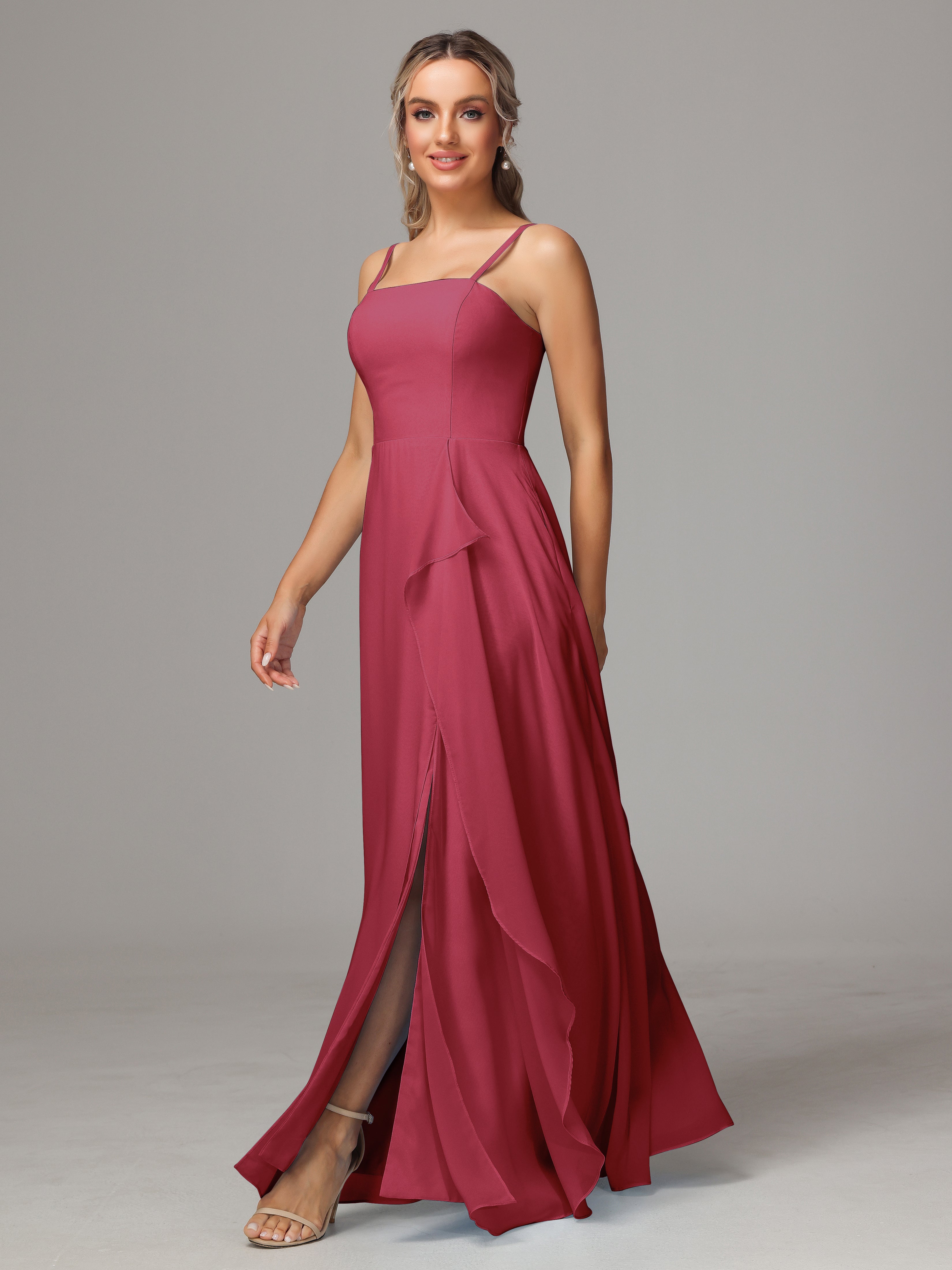 Spaghetti Straps Chiffon Wedding Guest Dress With Pockets
