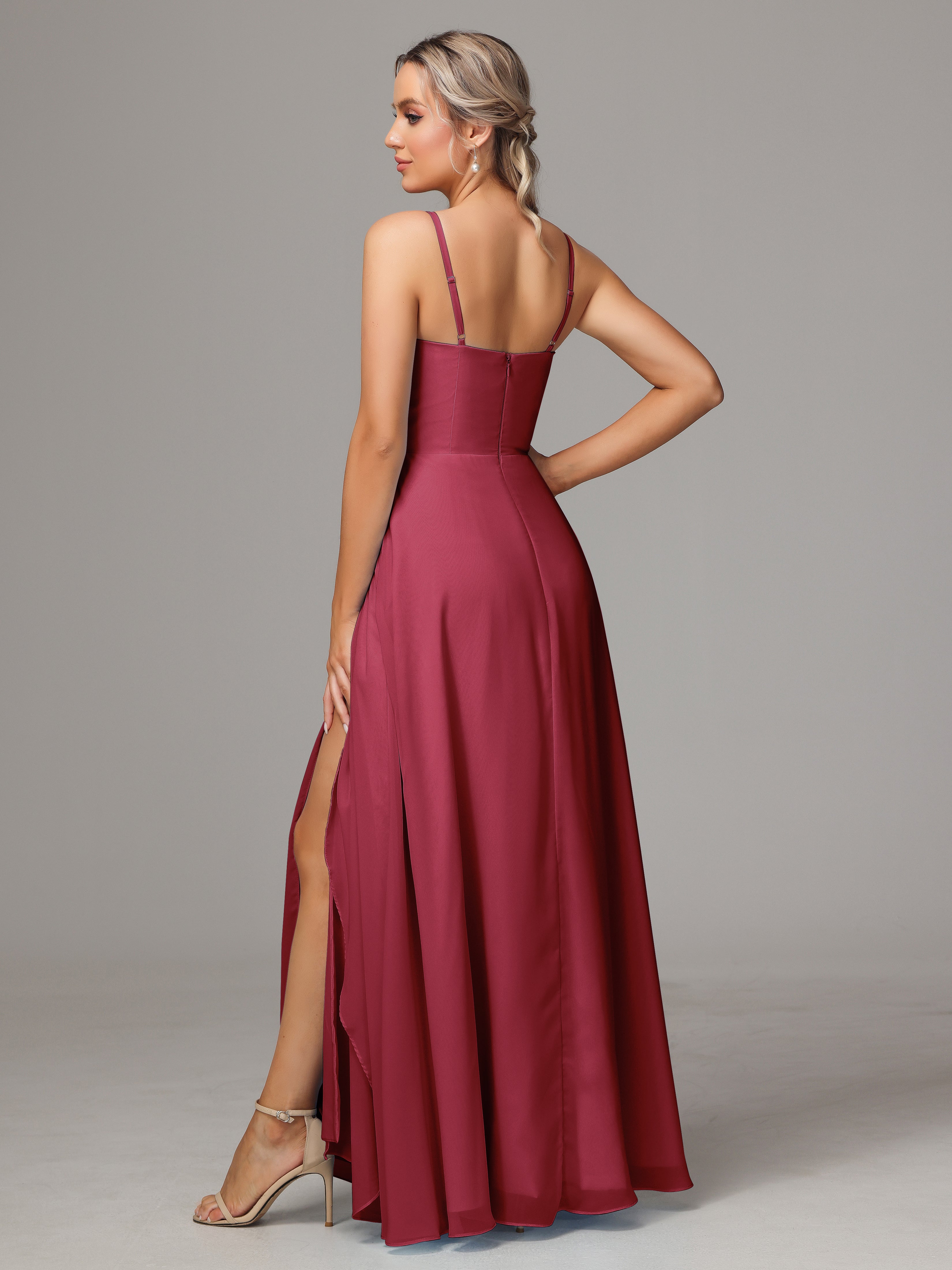 Spaghetti Straps Chiffon Wedding Guest Dress With Pockets