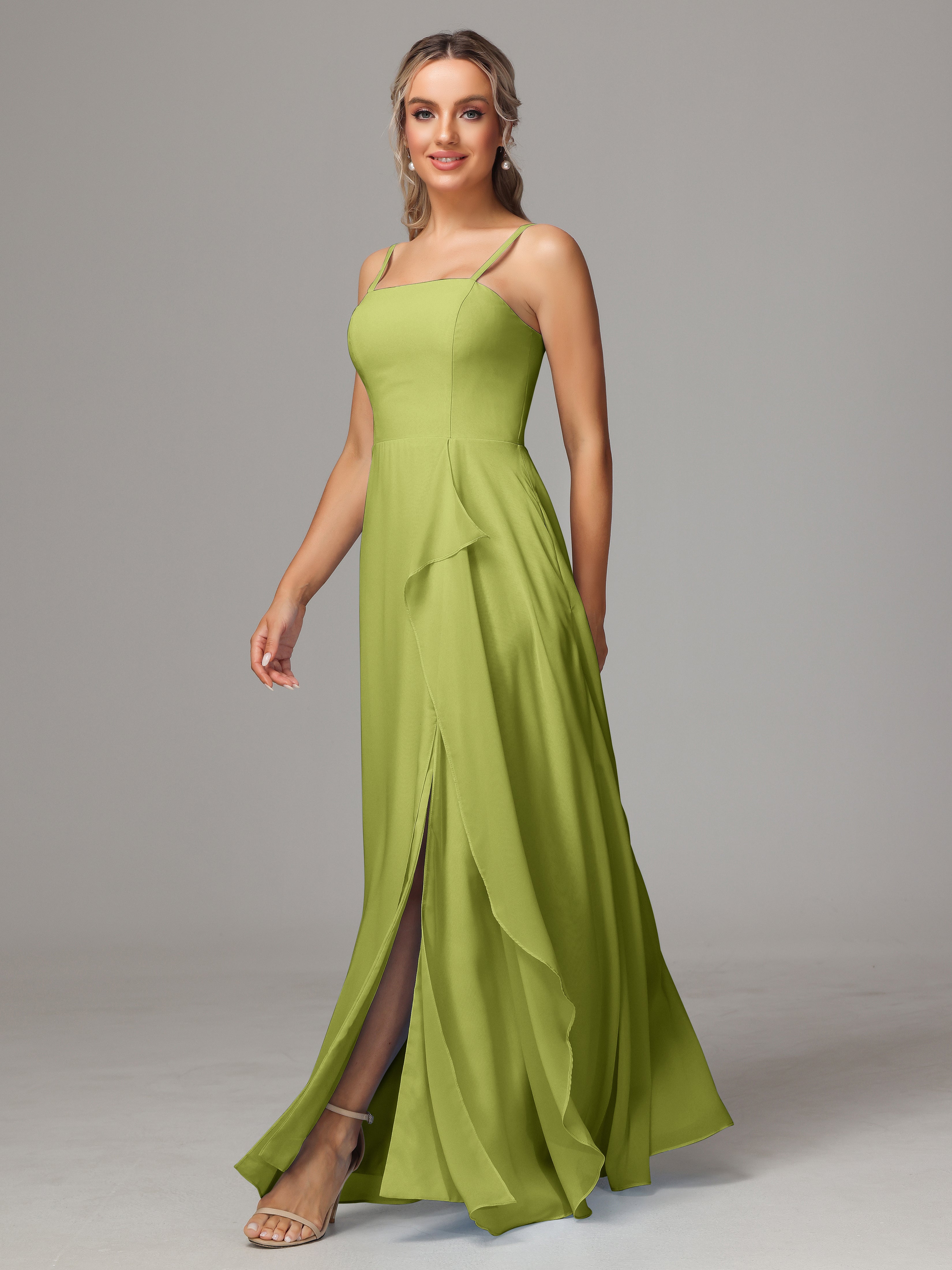 Spaghetti Straps Chiffon Wedding Guest Dress With Pockets