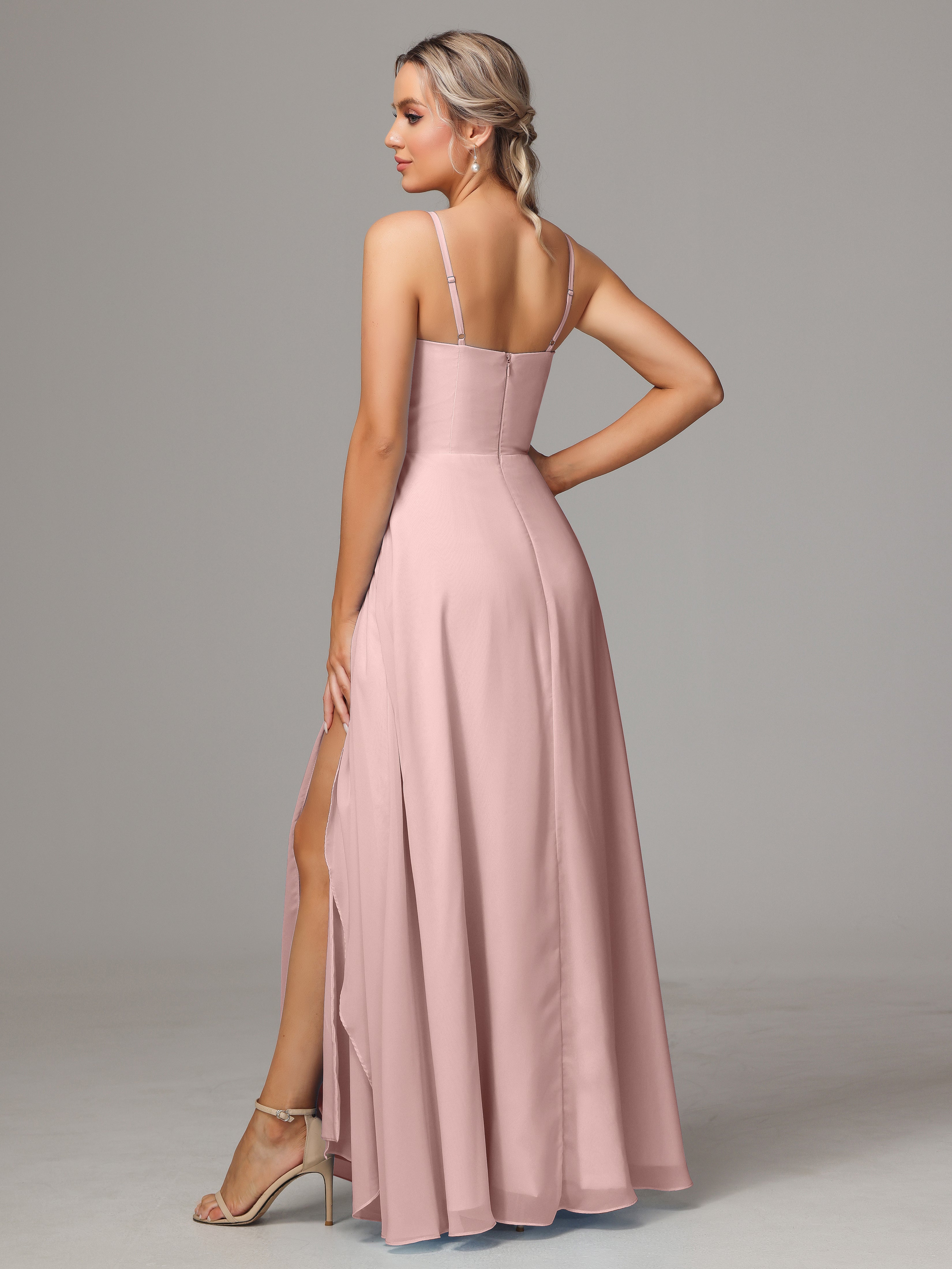 Spaghetti Straps Chiffon Wedding Guest Dress With Pockets