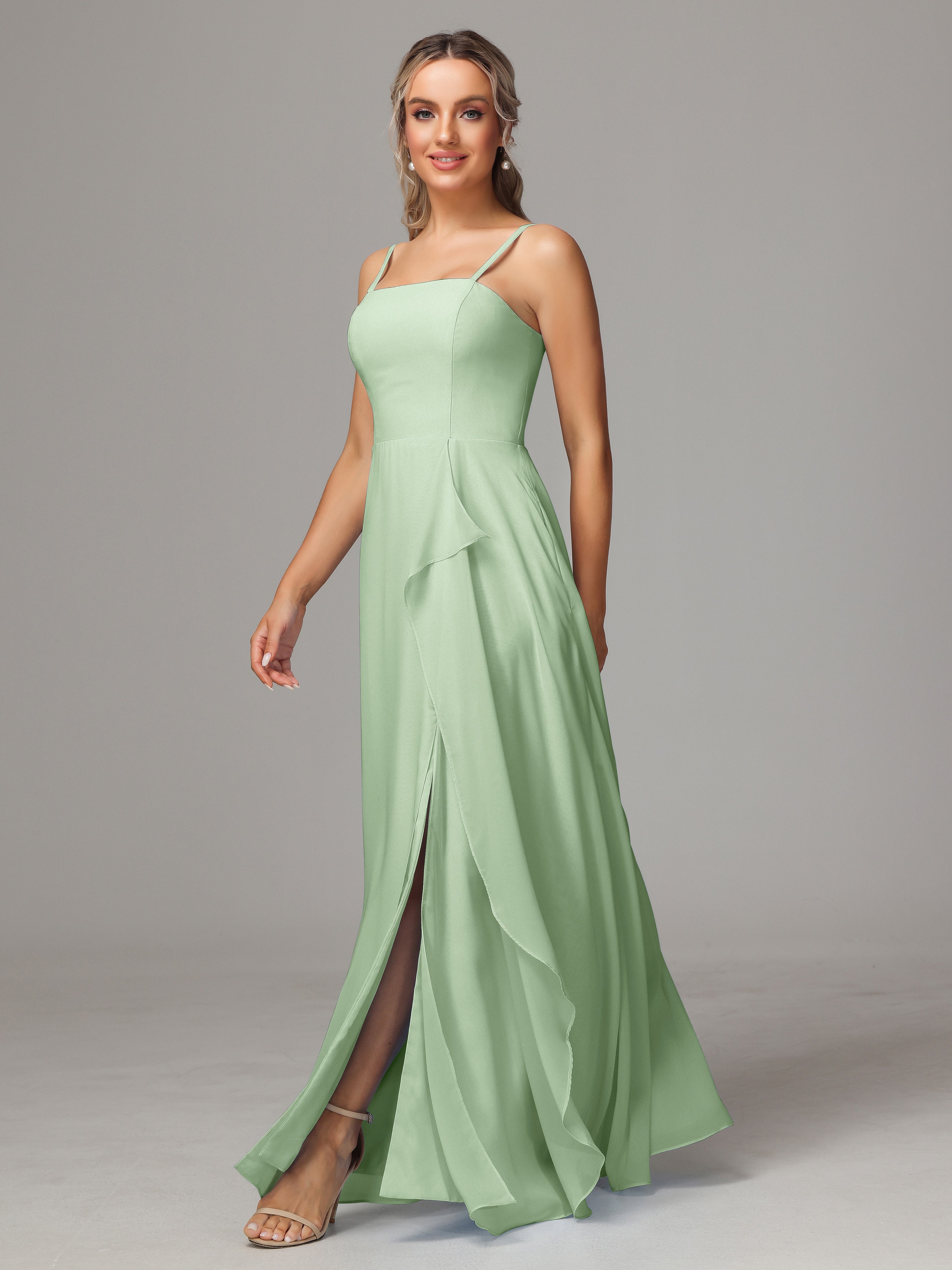 Spaghetti Straps Chiffon Wedding Guest Dress With Pockets