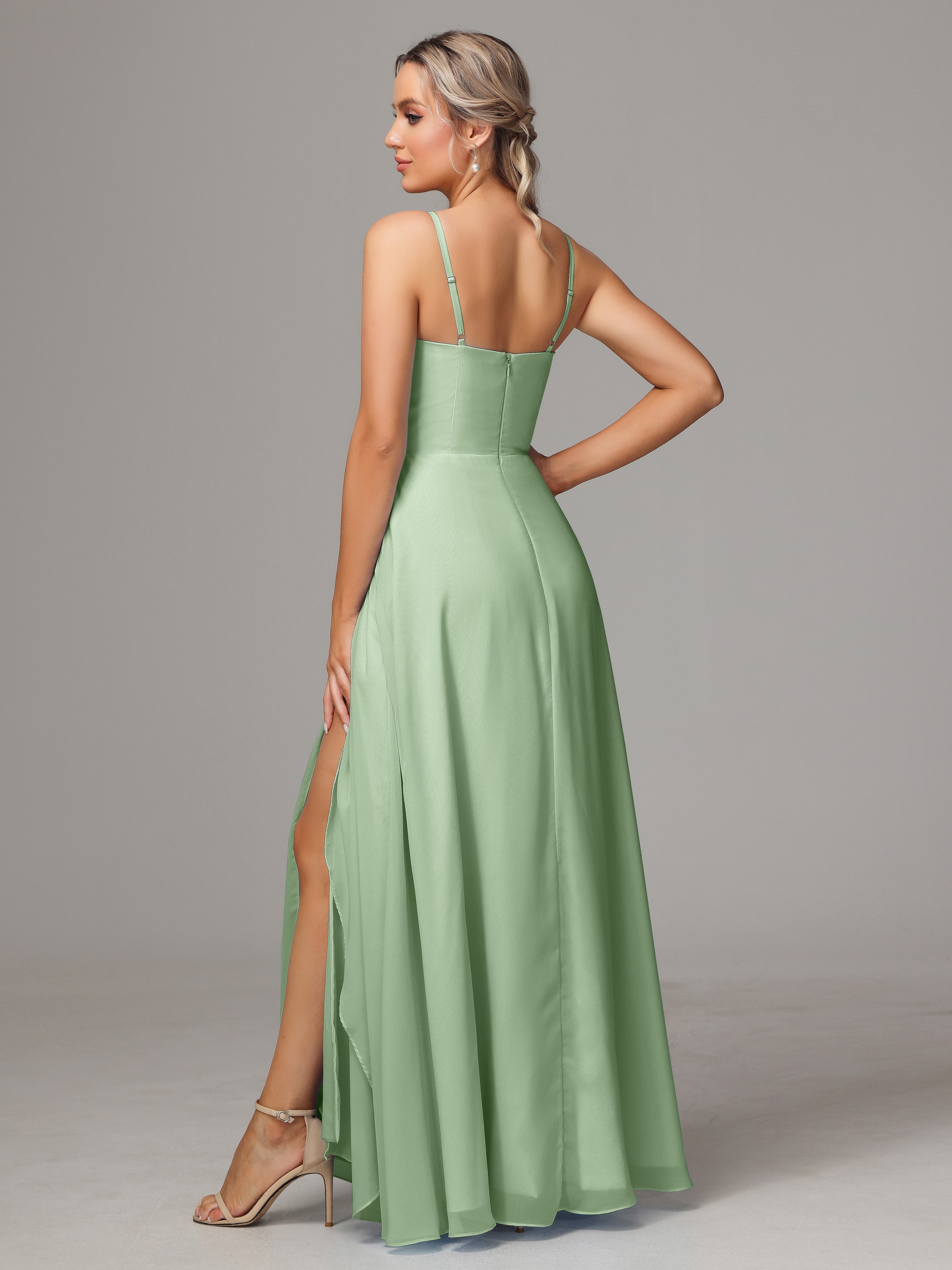 Spaghetti Straps Chiffon Wedding Guest Dress With Pockets
