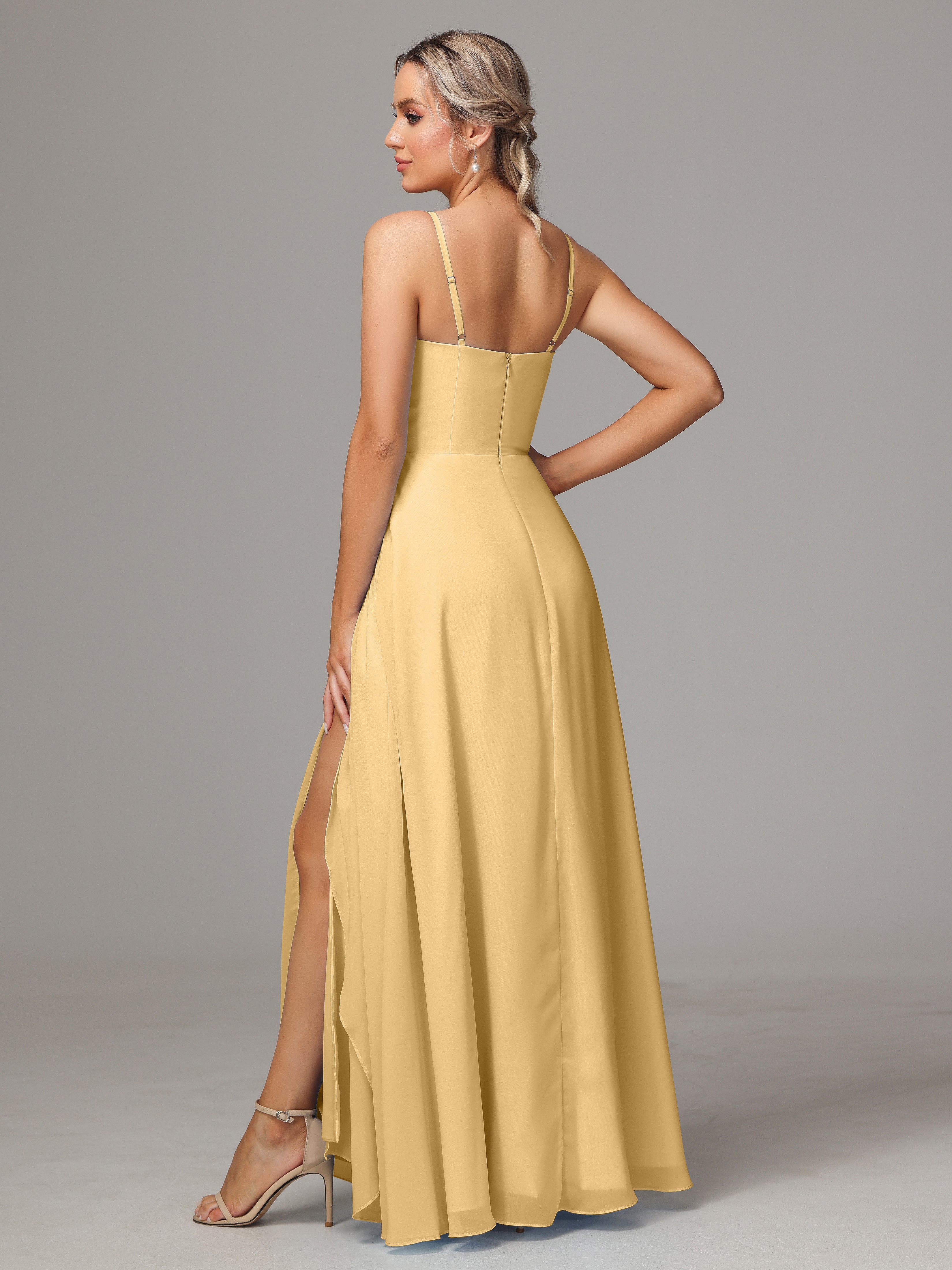 Spaghetti Straps Chiffon Wedding Guest Dress With Pockets