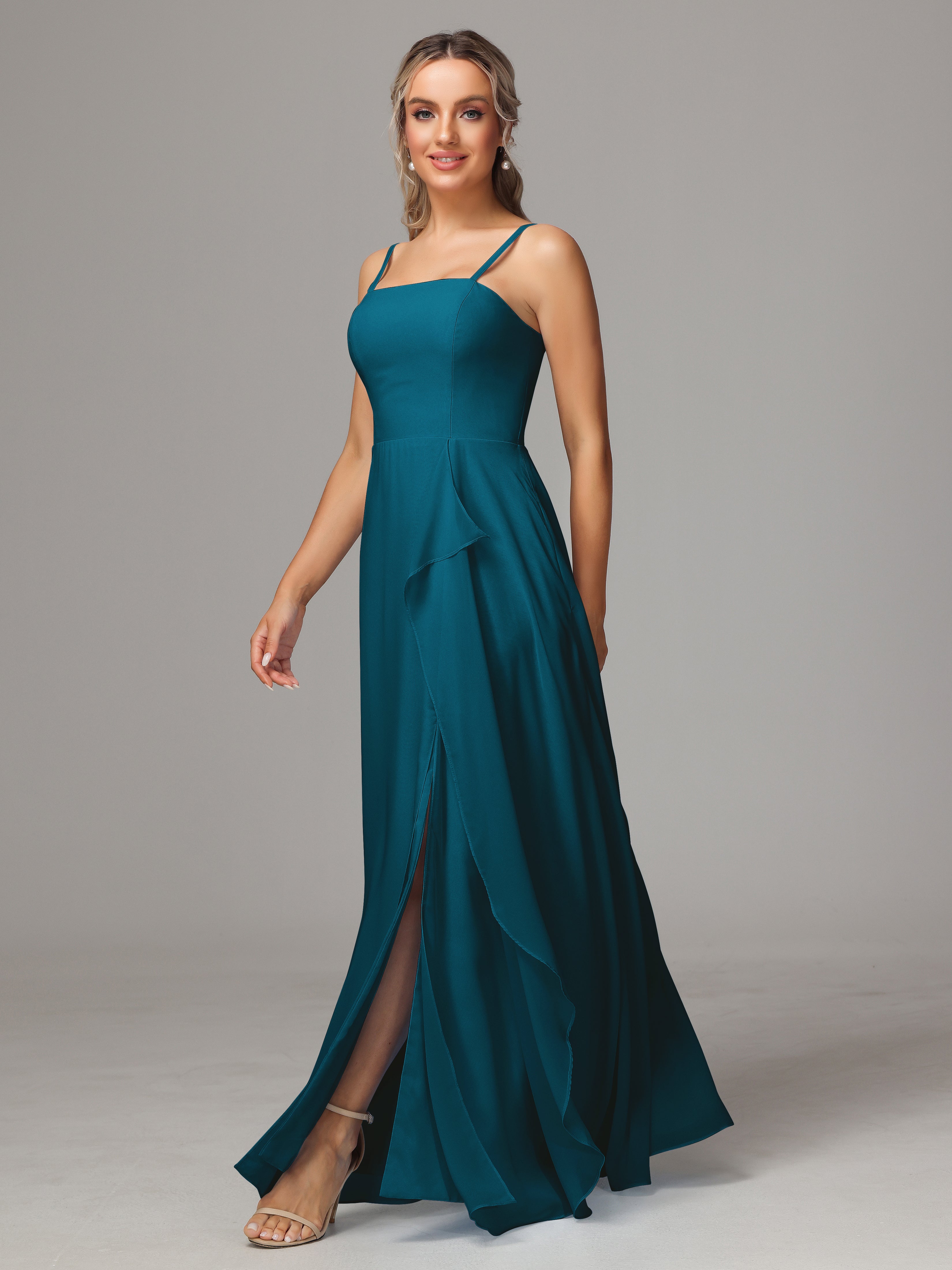 Spaghetti Straps Chiffon Wedding Guest Dress With Pockets