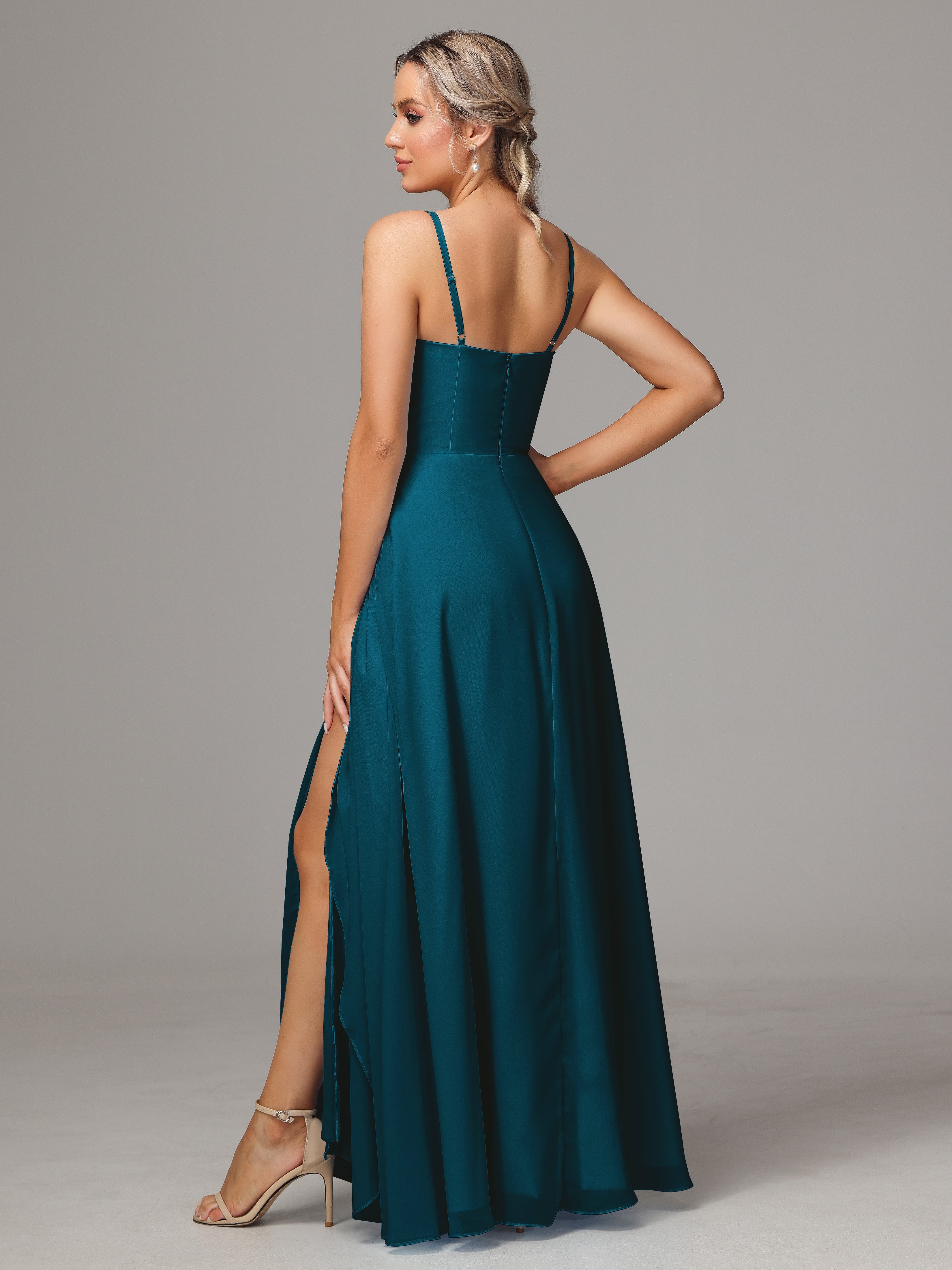 Spaghetti Straps Chiffon Wedding Guest Dress With Pockets