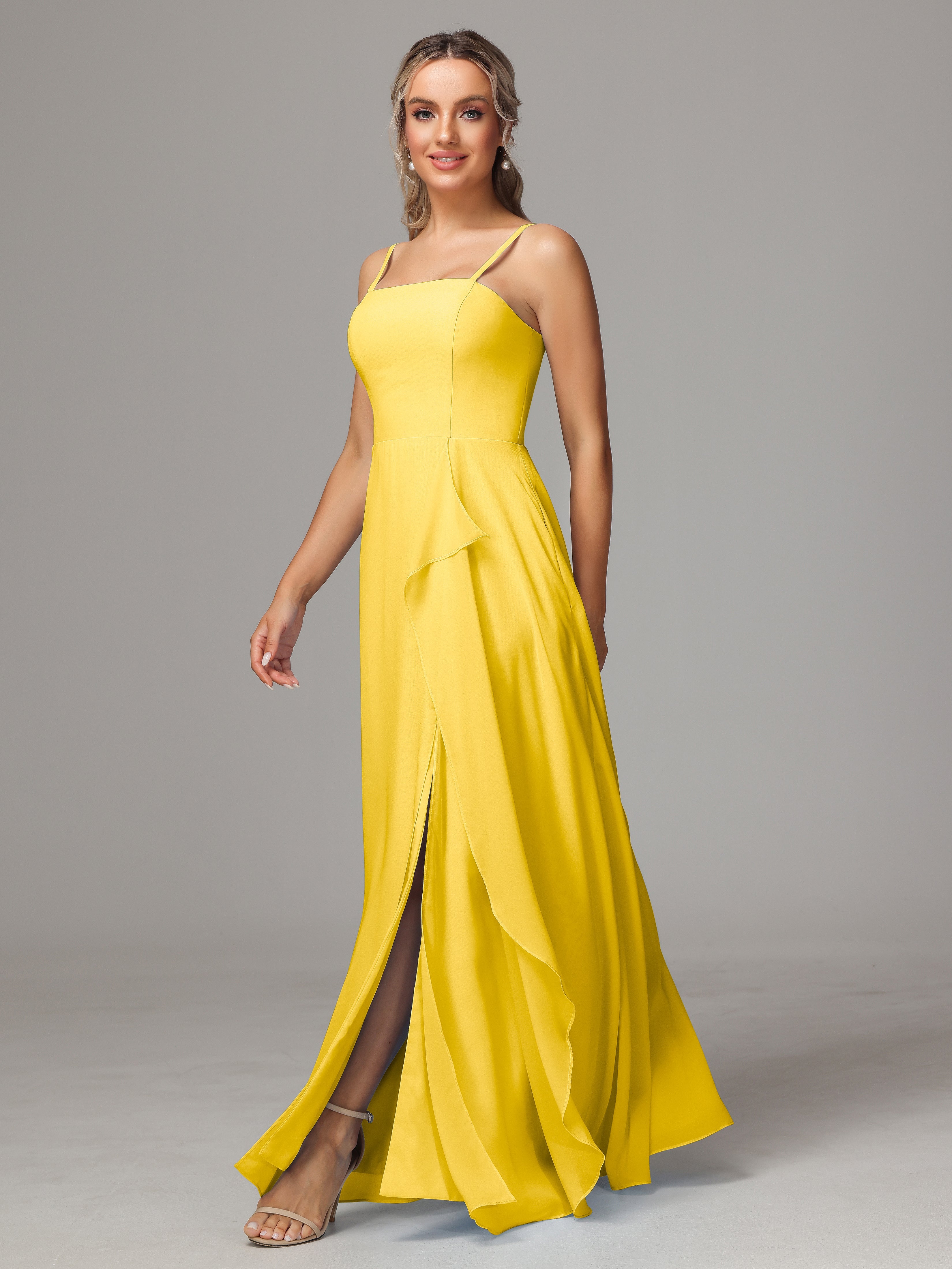 Spaghetti Straps Chiffon Wedding Guest Dress With Pockets