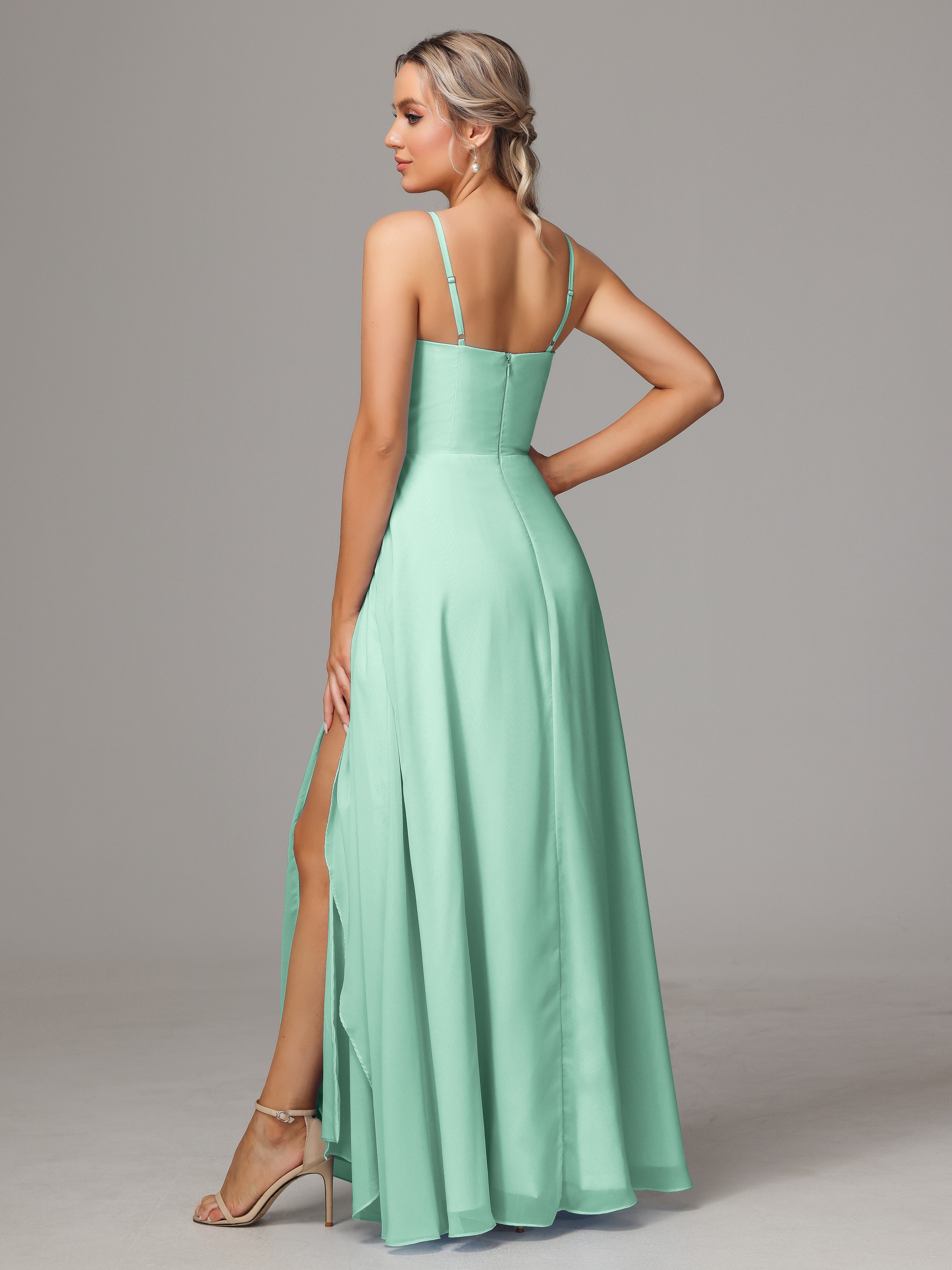 Spaghetti Straps Chiffon Wedding Guest Dress With Pockets