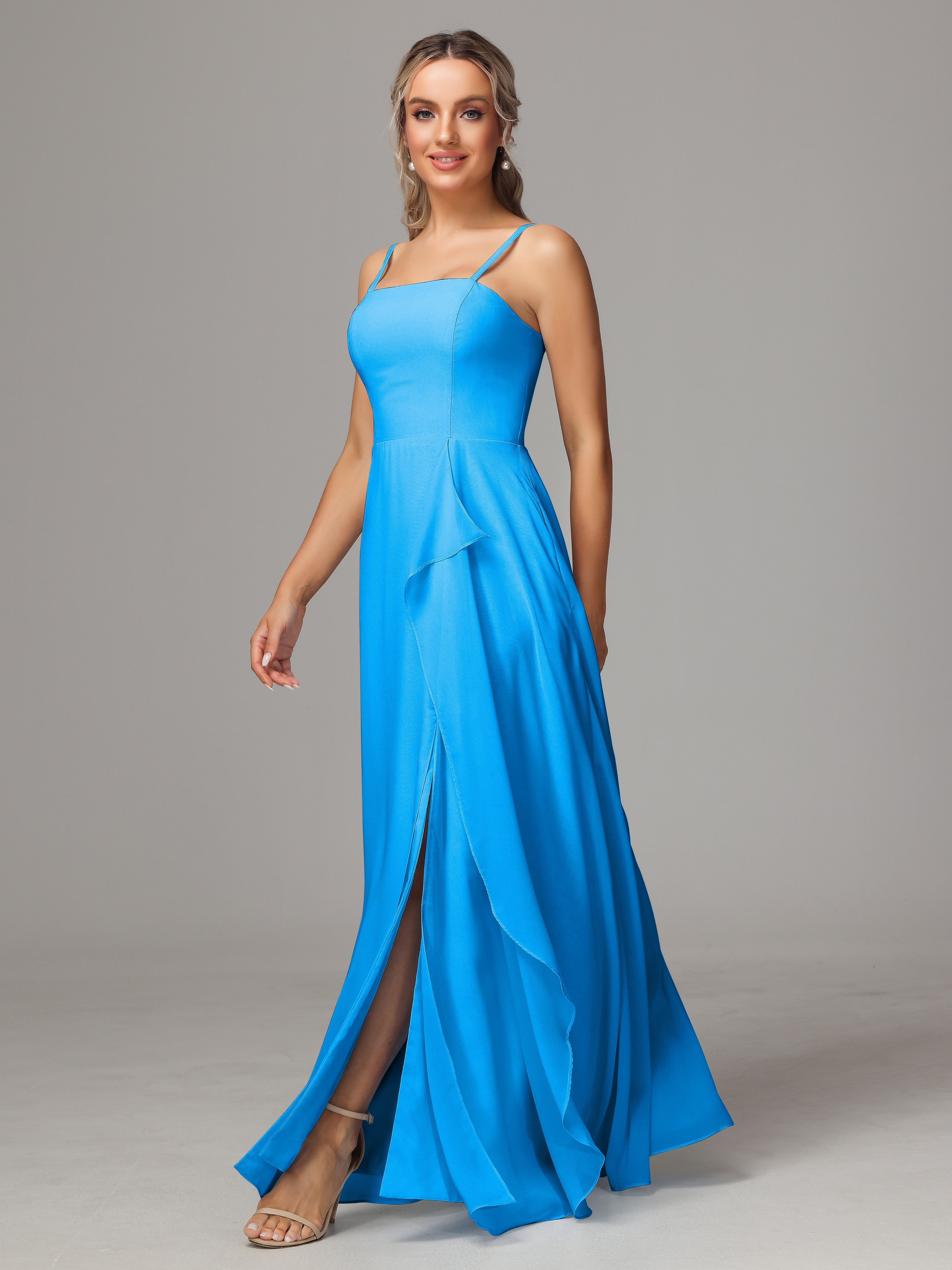 Spaghetti Straps Chiffon Wedding Guest Dress With Pockets