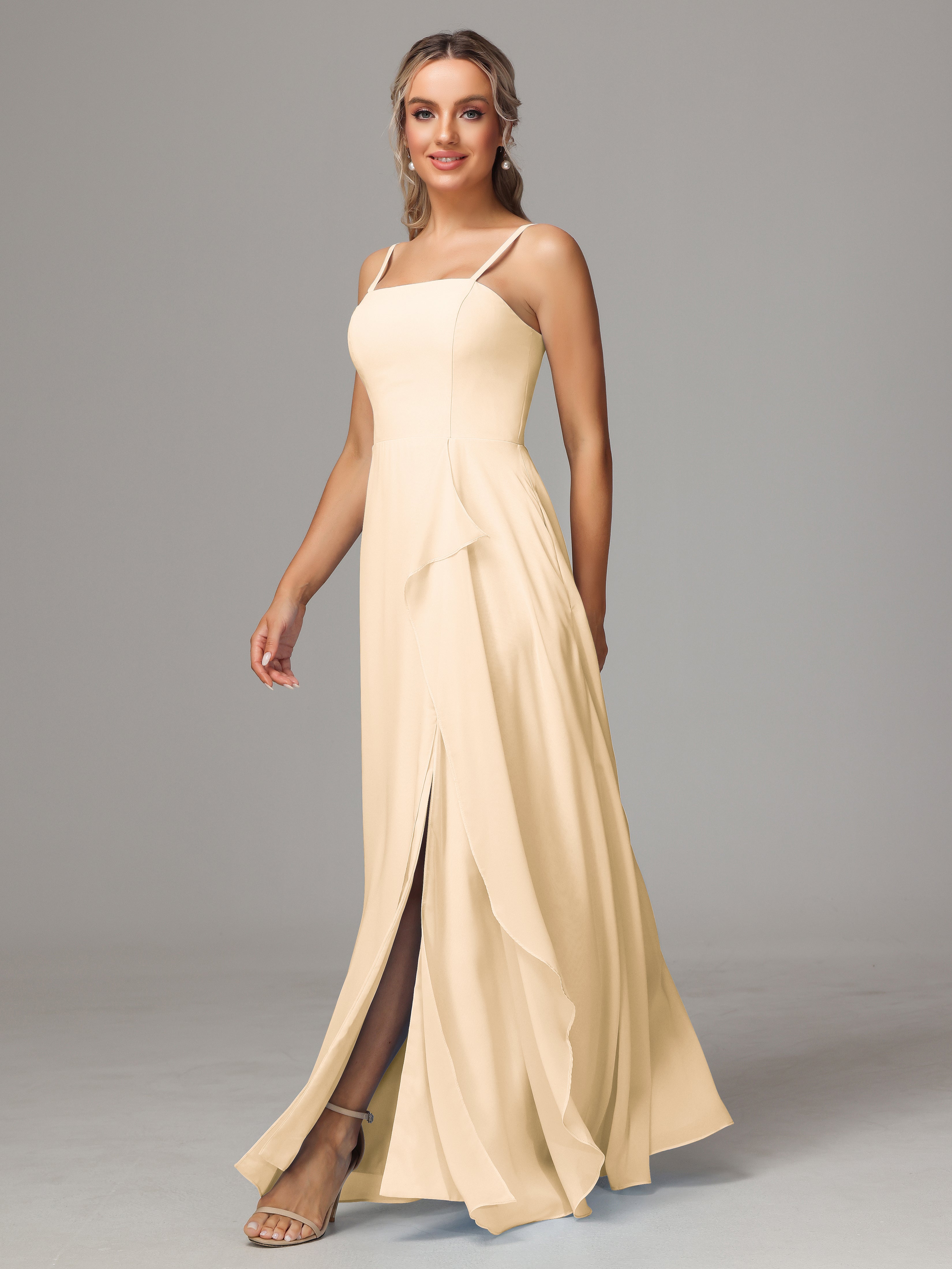 Spaghetti Straps Chiffon Wedding Guest Dress With Pockets