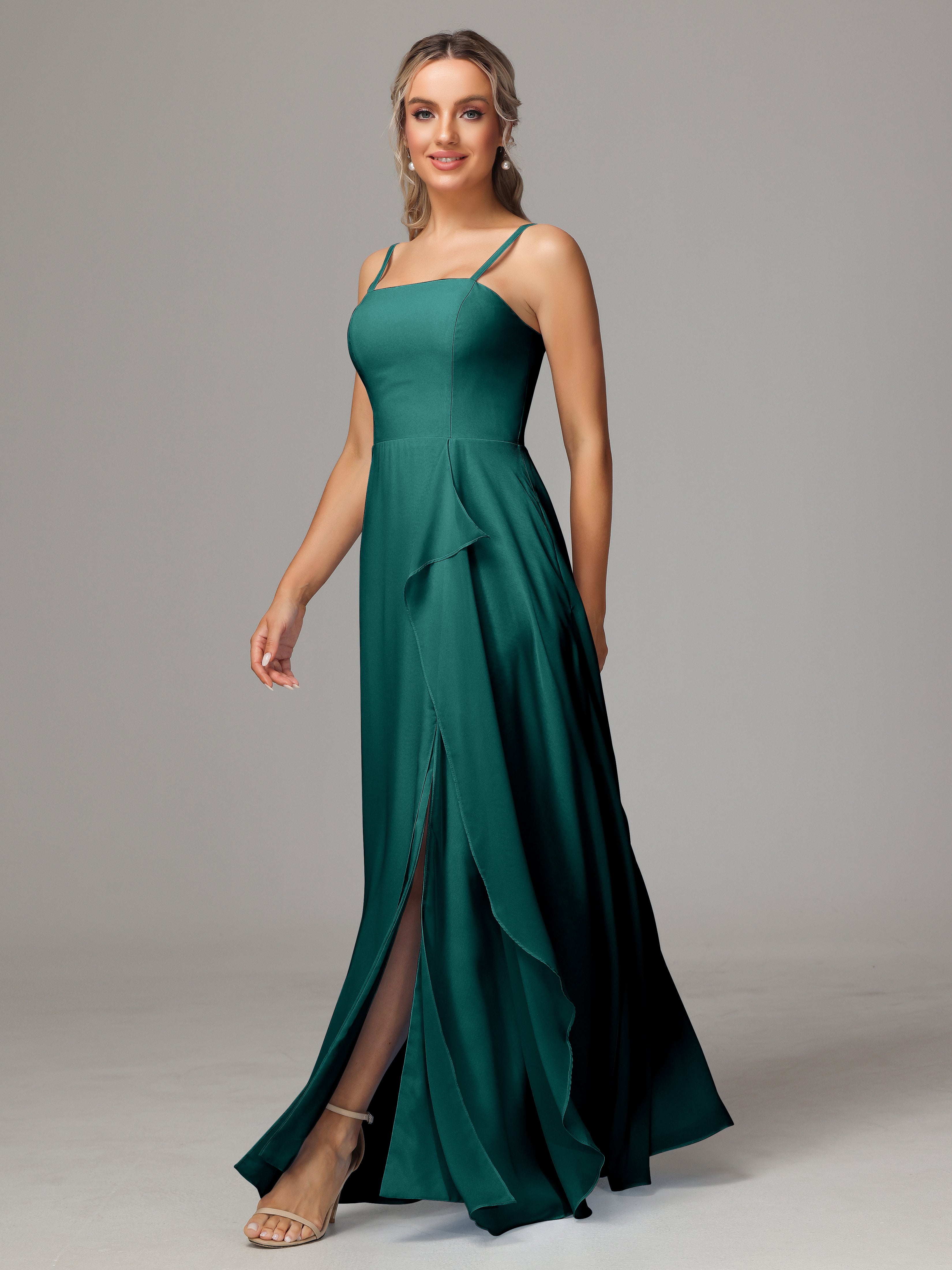 Spaghetti Straps Chiffon Wedding Guest Dress With Pockets