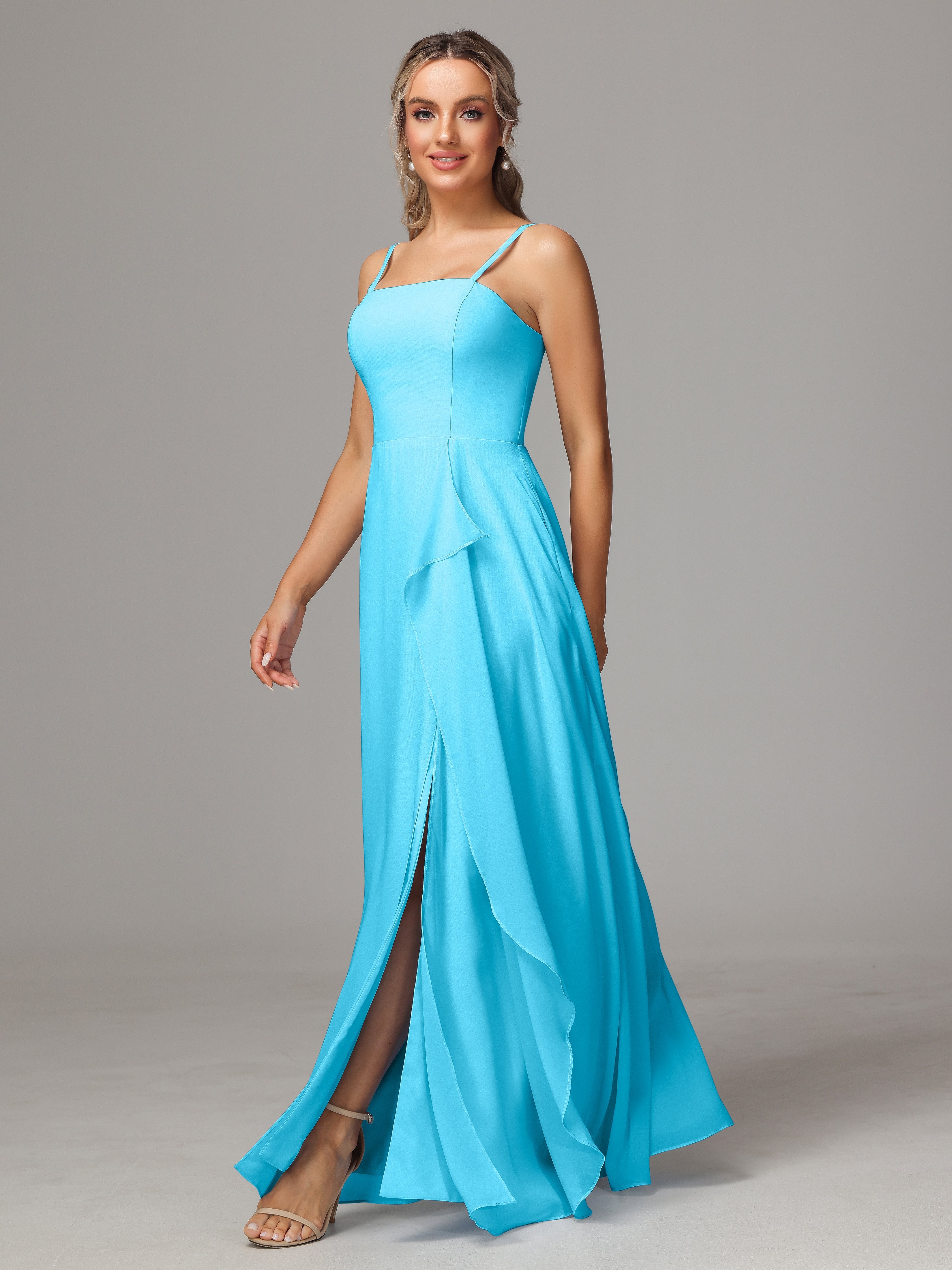 Spaghetti Straps Chiffon Wedding Guest Dress With Pockets