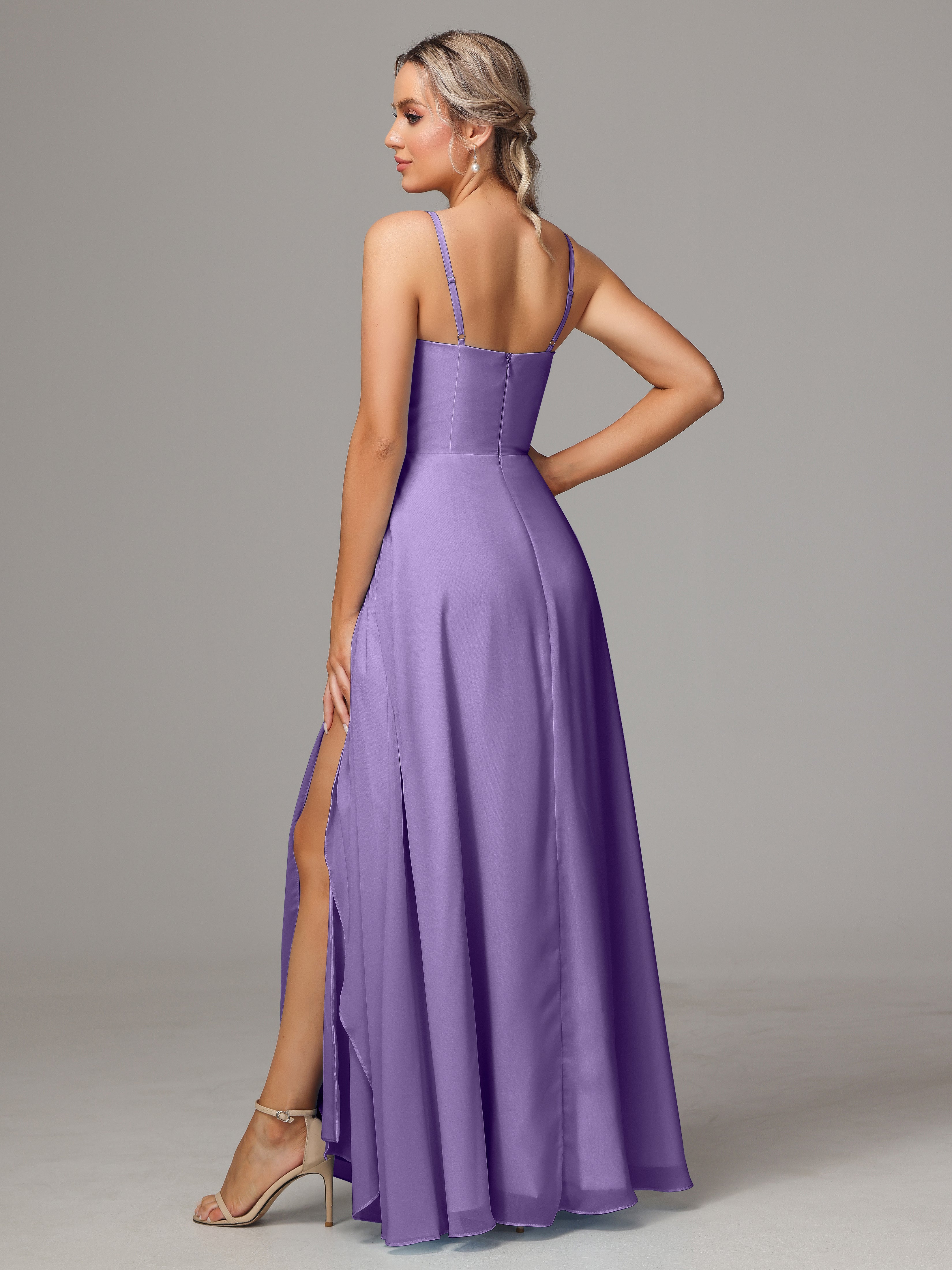 Spaghetti Straps Chiffon Wedding Guest Dress With Pockets