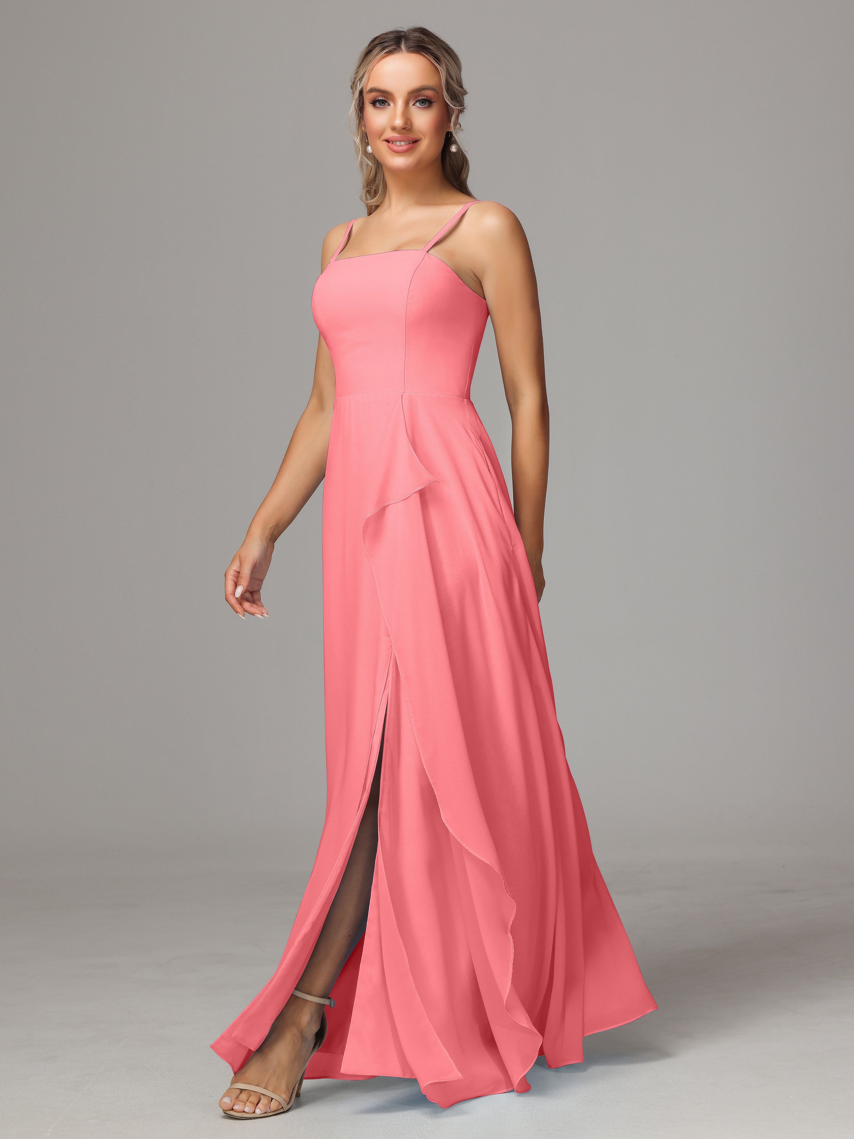 Spaghetti Straps Chiffon Wedding Guest Dress With Pockets