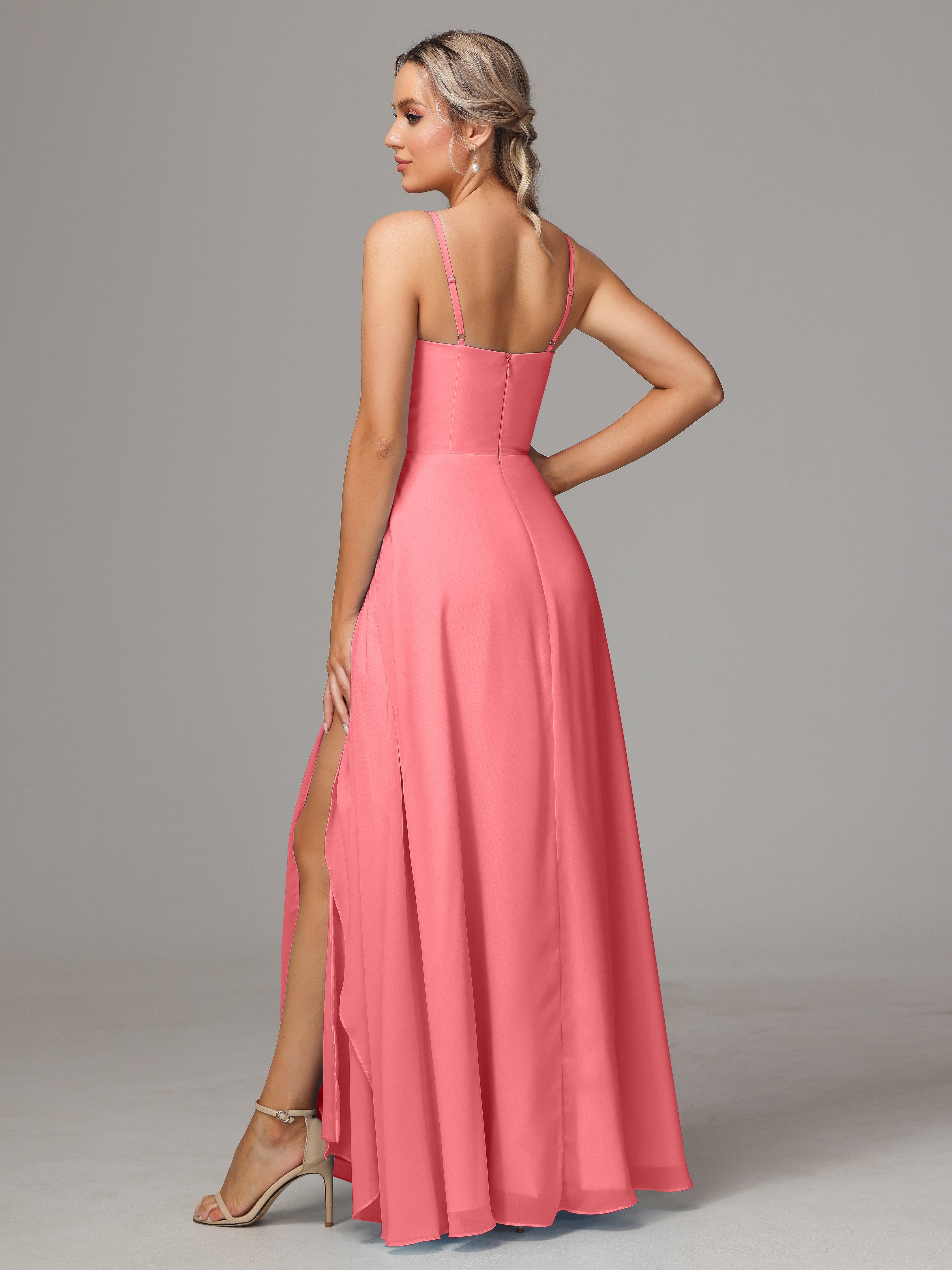 Spaghetti Straps Chiffon Wedding Guest Dress With Pockets