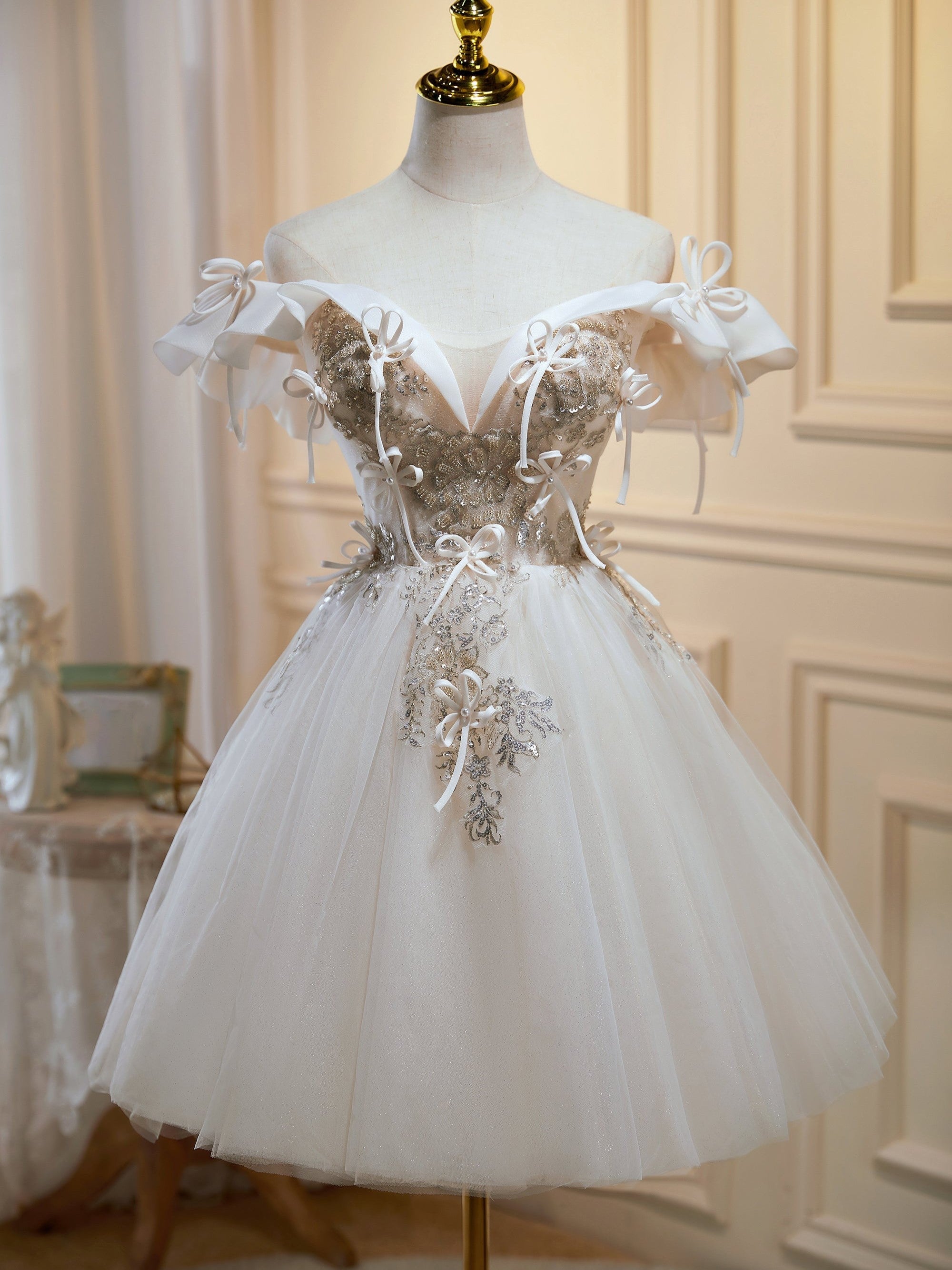 wedding homecoming dresses A-line Scoop Ivory See Through Beaded Short Prom Dress Homecoming Dres SELINADRESS