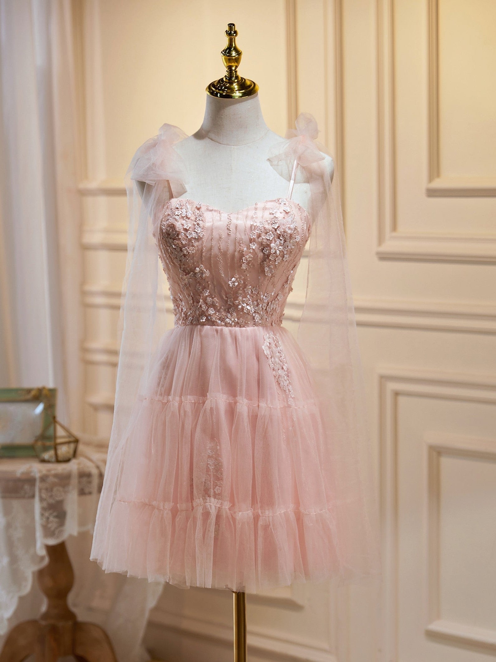 Pink Spaghetti Straps Sweetheart Tulle Homecoming Dresses Pink Spaghetti Straps Sweetheart Tulle Homecoming Dresses