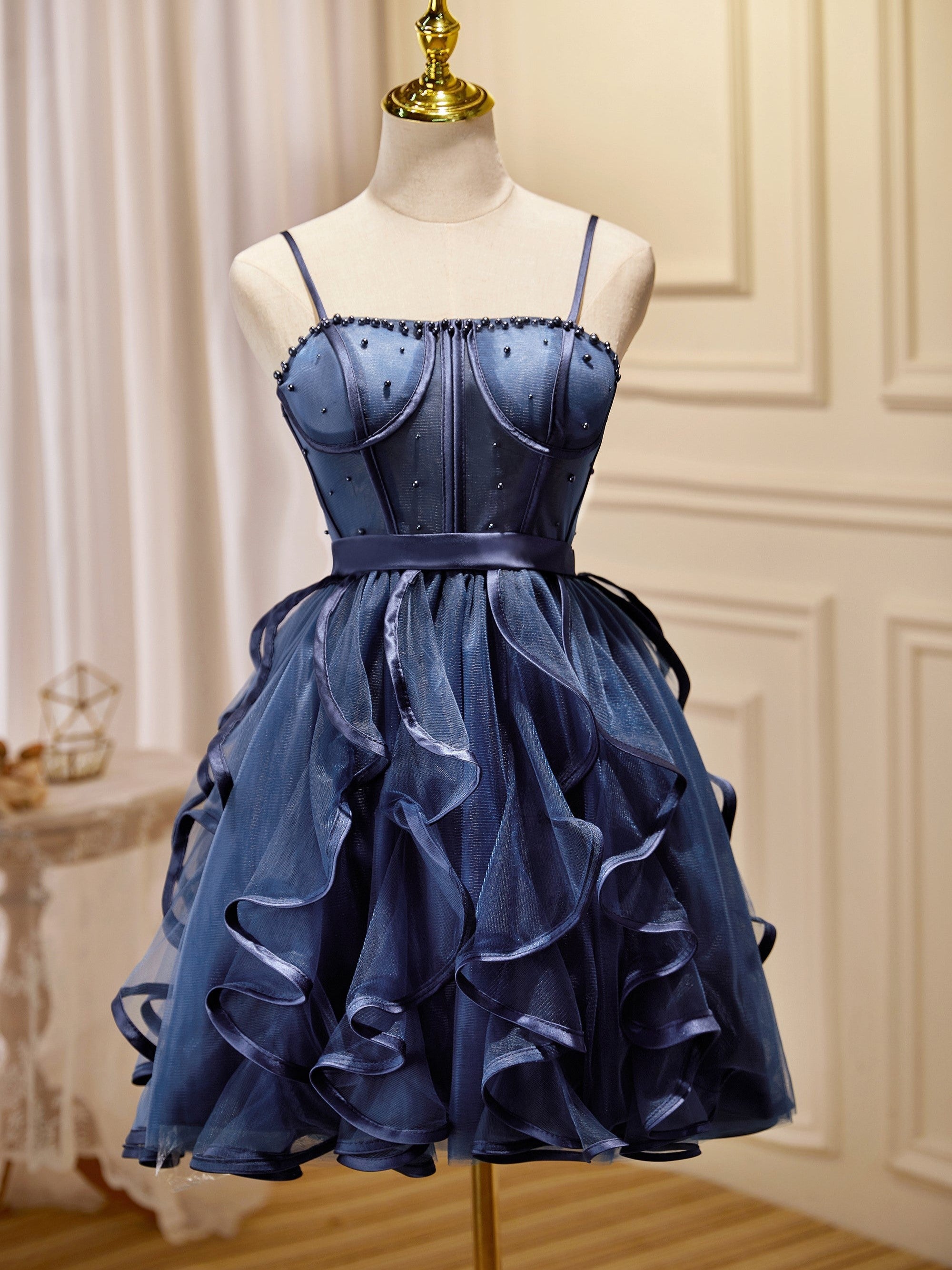 navy blue spaghetti strap dress short Short Spaghetti Strap Homecoming Dress