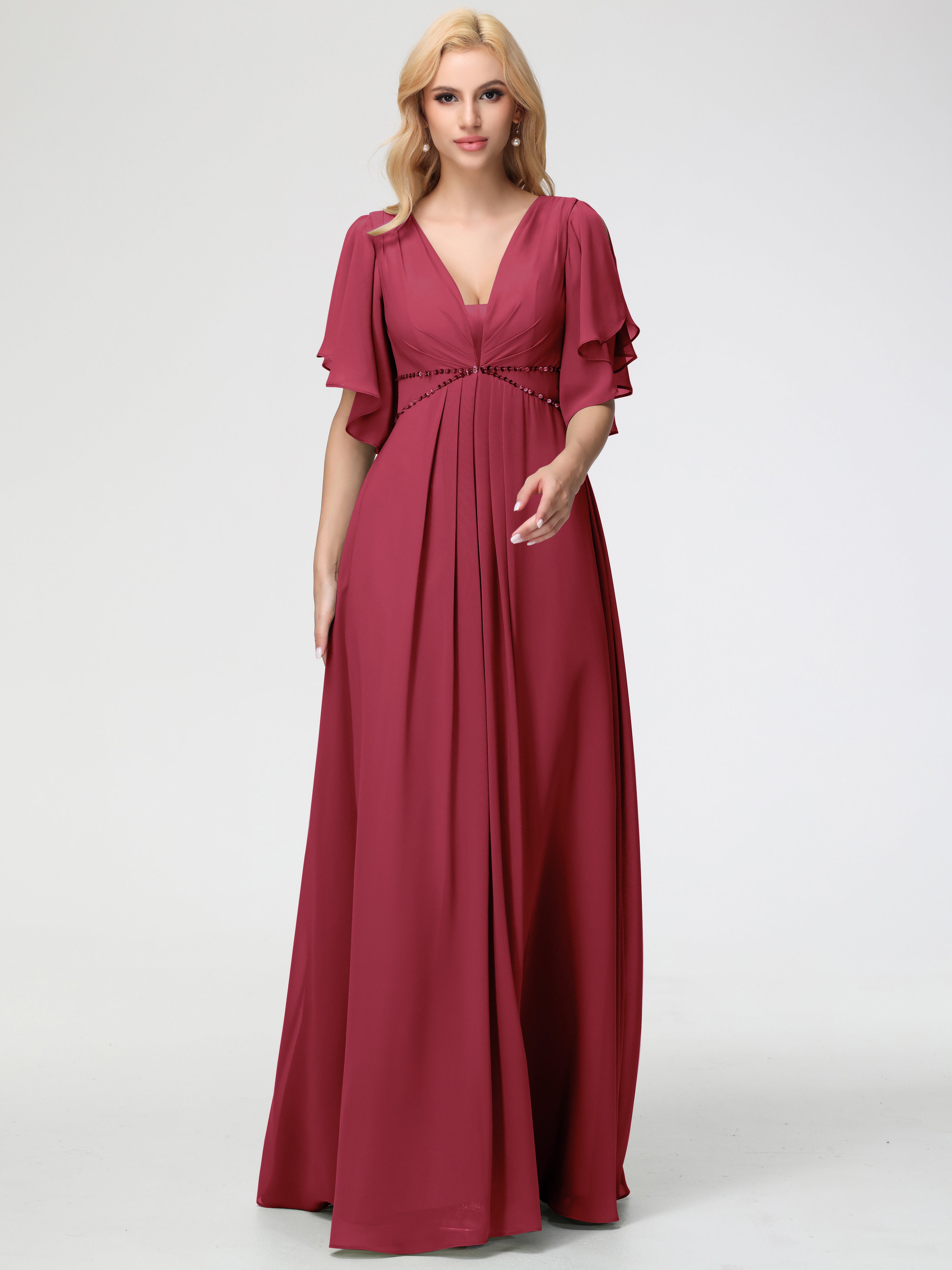 bridesmaid dresses cinnamon rose BABARONI Chiffon Halter Floor-length Sleeveless Sash Bow Pocket Pleated, Cinnamon Rose / US18 Please note that all samples are available in our light (N1) illusion mesh skin tone Cinnamon Bridesmaid Dress A-Line Short