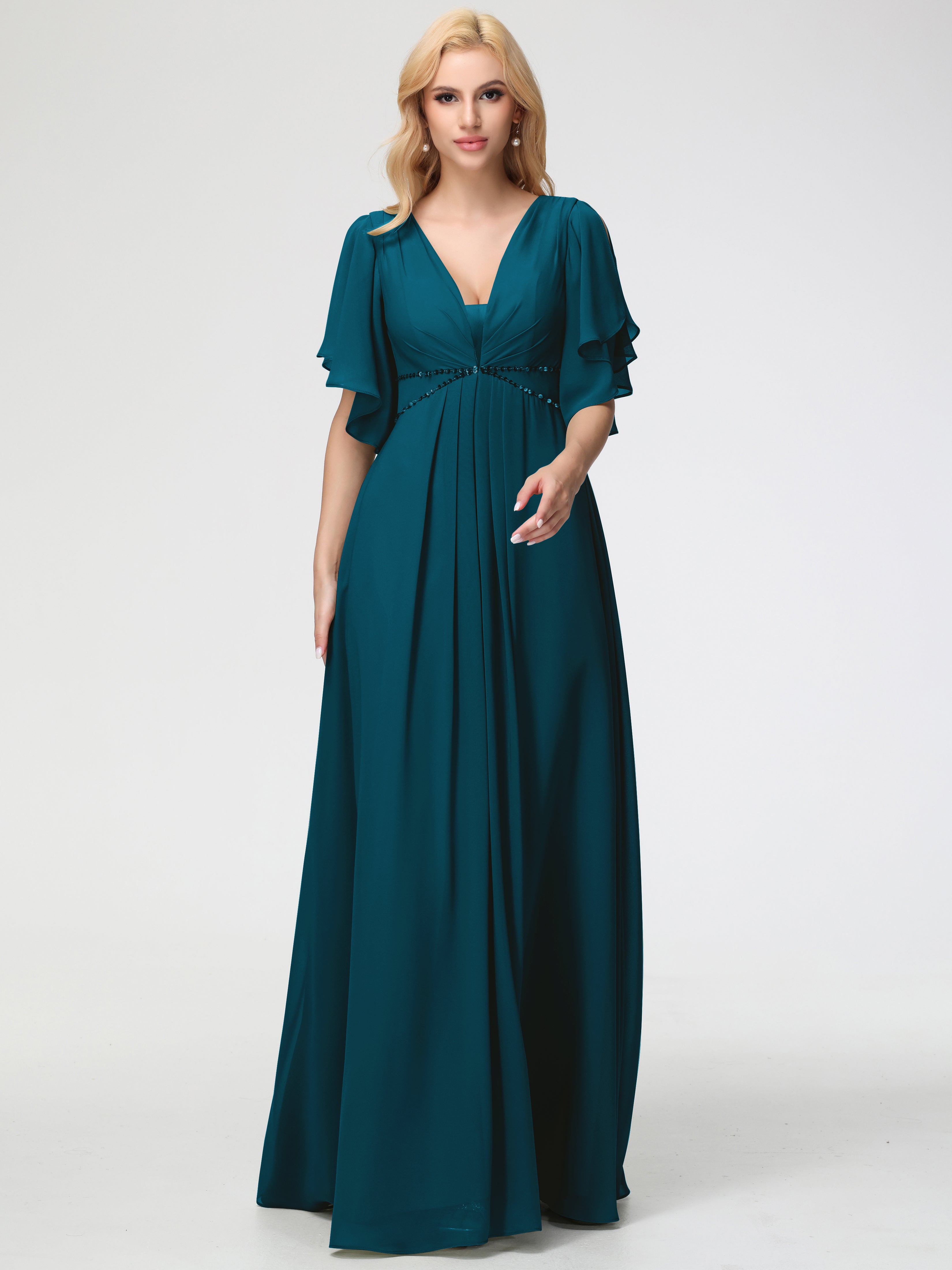 Bridesmaid Dresses Ink Blue A-Line Short Sleeves V Neck Sequined Empire Waist Long Chiffon Bridesmaid Dresses Bridesmaid Dresses Ink Blue A-Line Short Sleeves V Neck Sequined Empire Waist Long Chiffon Bridesmaid Dresses