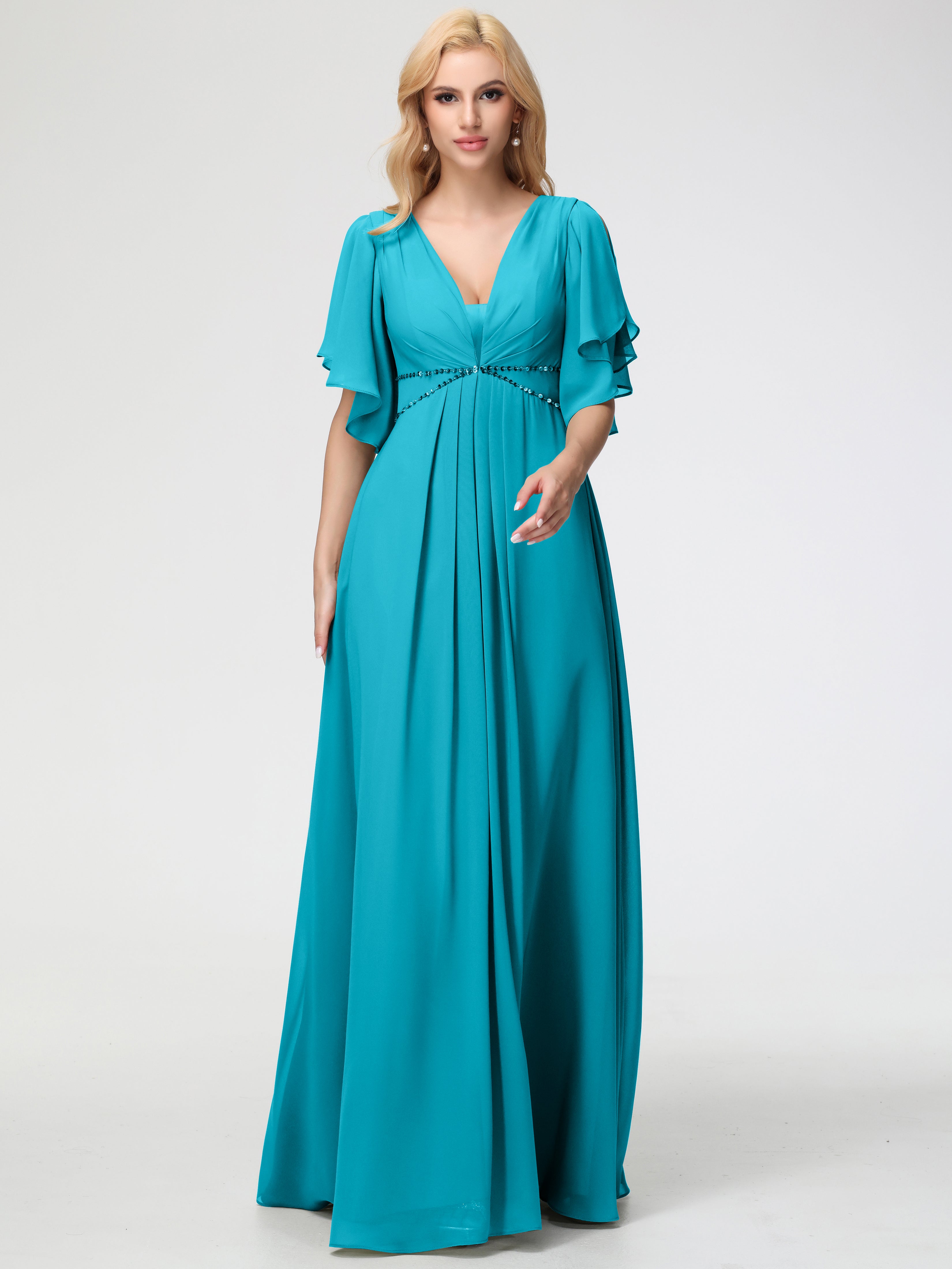 Jade Bridesmaid Dress A-Line Short Sleeves V Neck Sequined Empire Waist Long Chiffon Bridesmaid Dresses Jade Bridesmaid Dress A-Line Short Sleeves V Neck Sequined Empire Waist Long Chiffon Bridesmaid Dresses