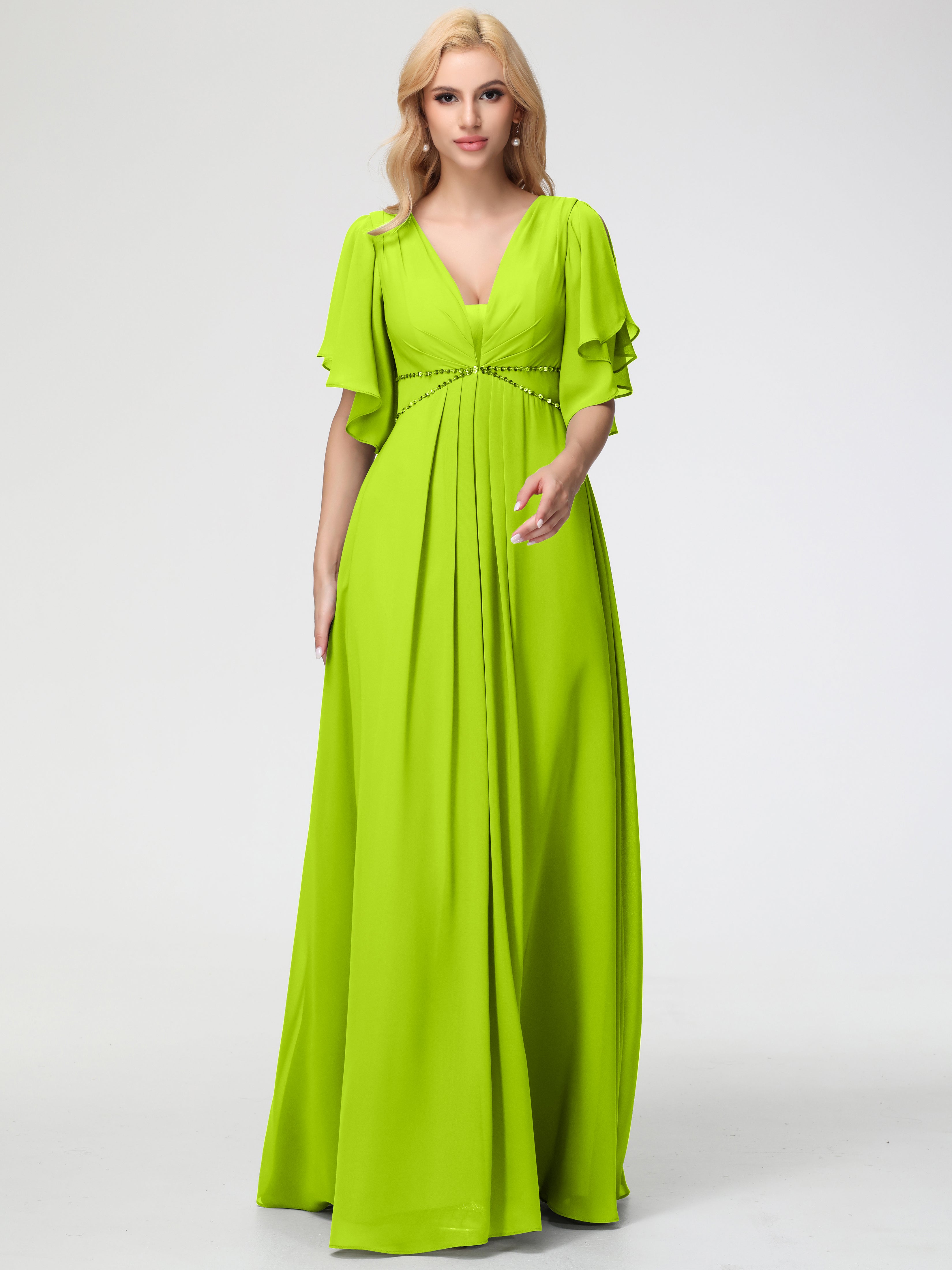 Bridesmaid Dresses Lime Green A-Line Short Sleeves V Neck Sequined Empire Waist Long Chiffon Bridesmaid Dresses Bridesmaid Dresses Lime Green A-Line Short Sleeves V Neck Sequined Empire Waist Long Chiffon Bridesmaid Dresses
