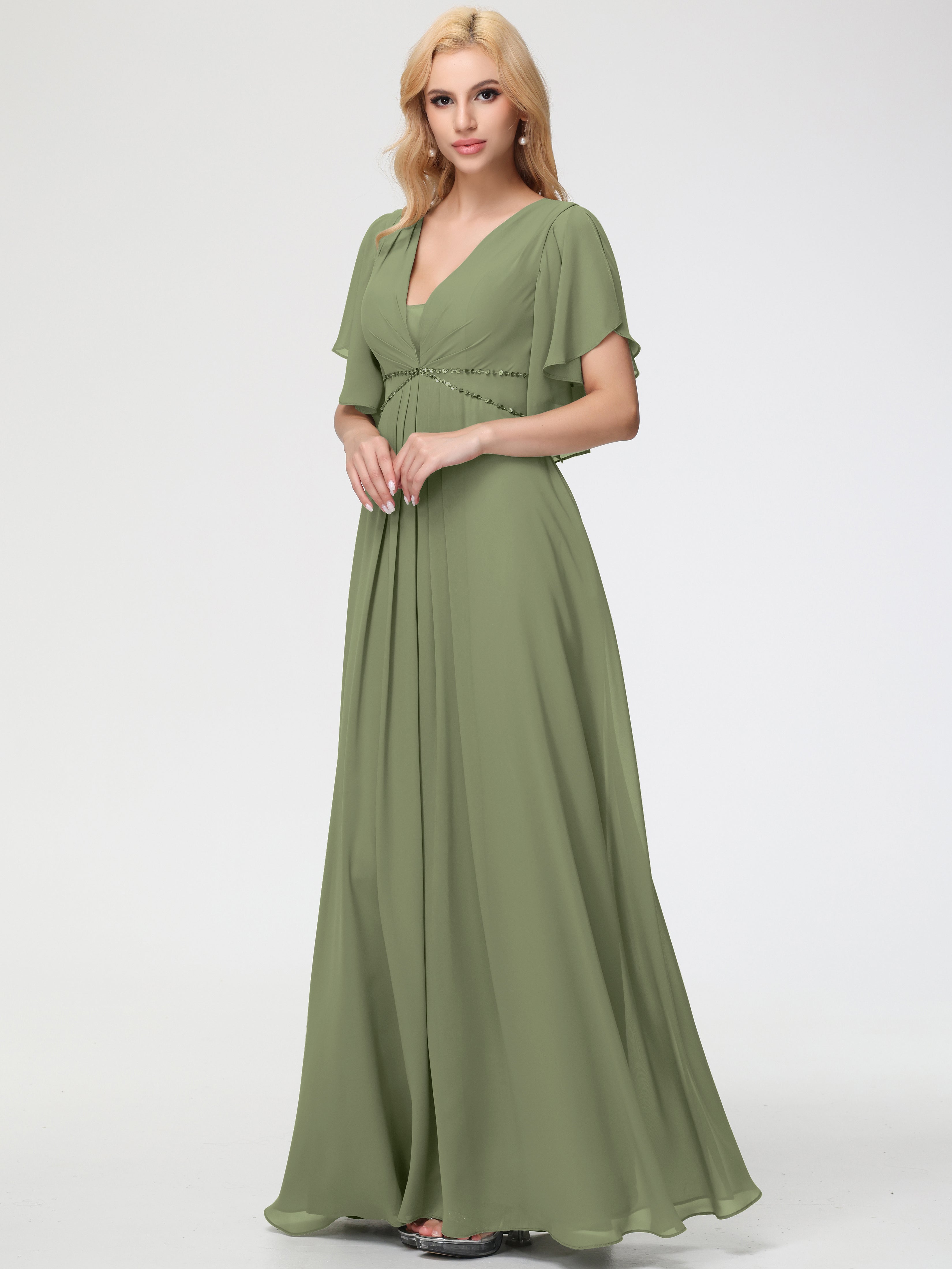Bridesmaid Dresses Olive Green A-Line Short Sleeves V Neck Sequined Empire Waist Long Chiffon Bridesmaid Dresses Bridesmaid Dresses Olive Green A-Line Short Sleeves V Neck Sequined Empire Waist Long Chiffon Bridesmaid Dresses