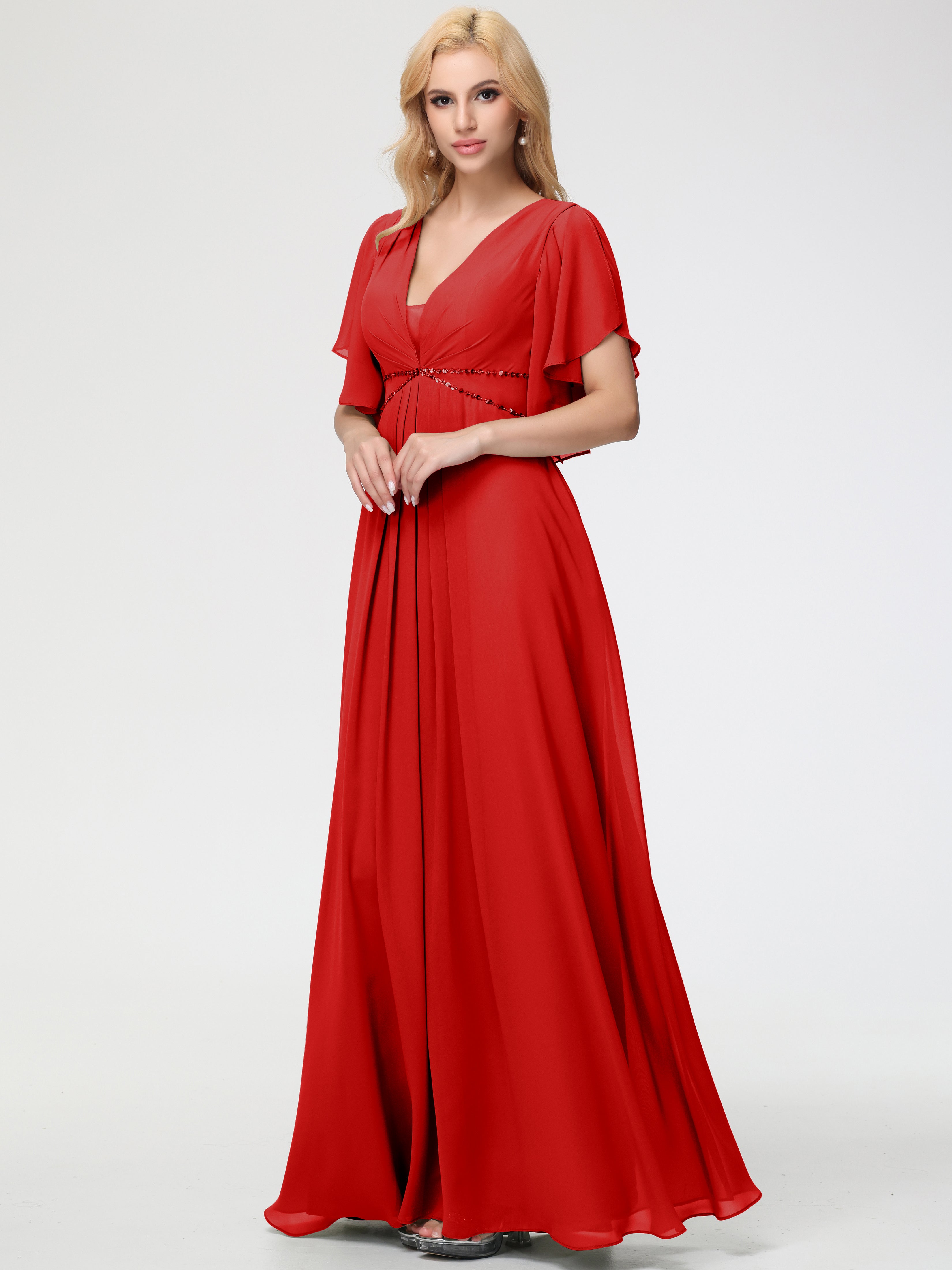 Bridesmaid Dresses Red A-Line Short Sleeves V Neck Sequined Empire Waist Long Chiffon Bridesmaid Dresses Bridesmaid Dresses Red A-Line Short Sleeves V Neck Sequined Empire Waist Long Chiffon Bridesmaid Dresses