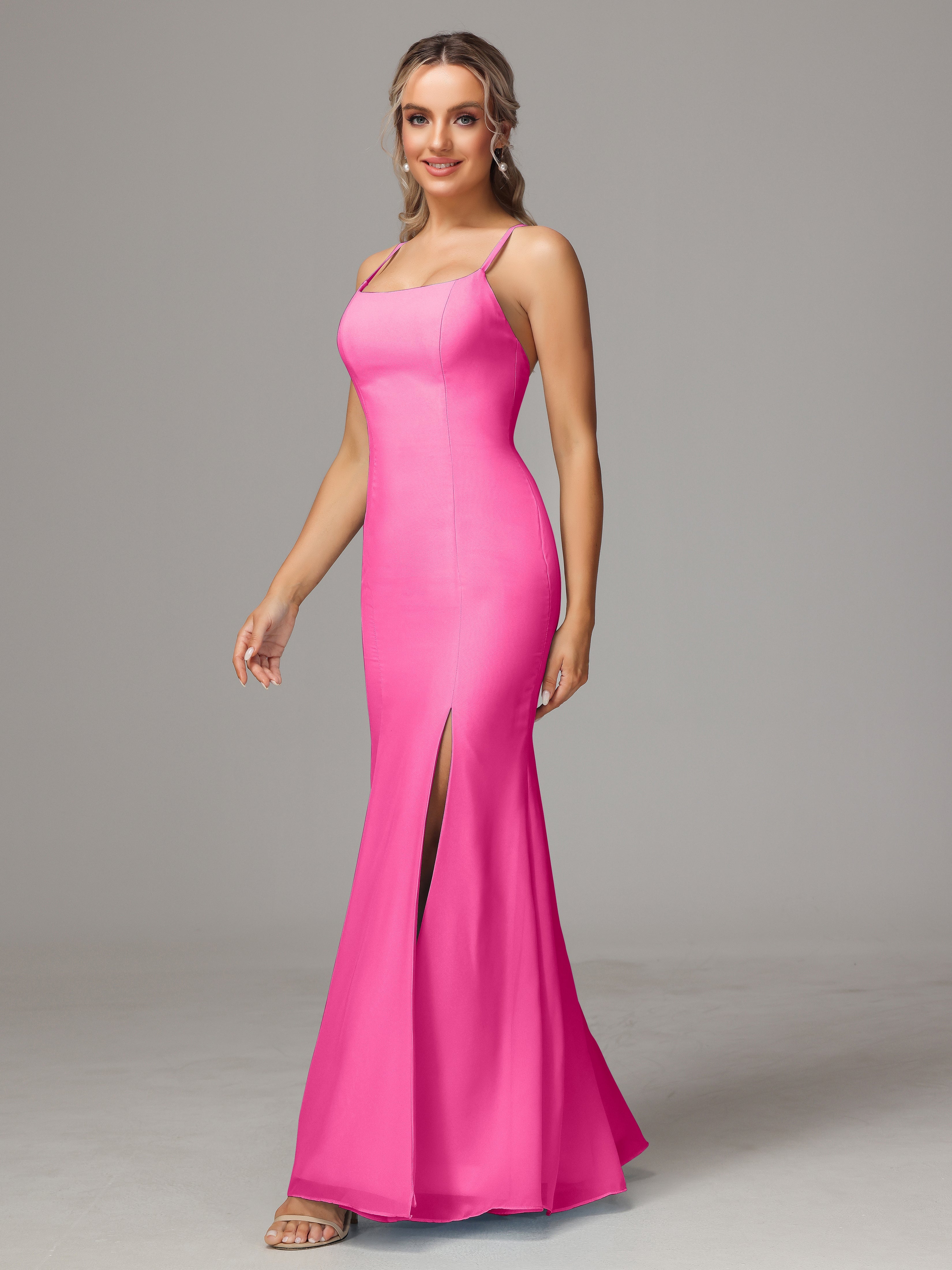 Spaghetti Straps Cross Back Chiffon Wedding Guest Dress