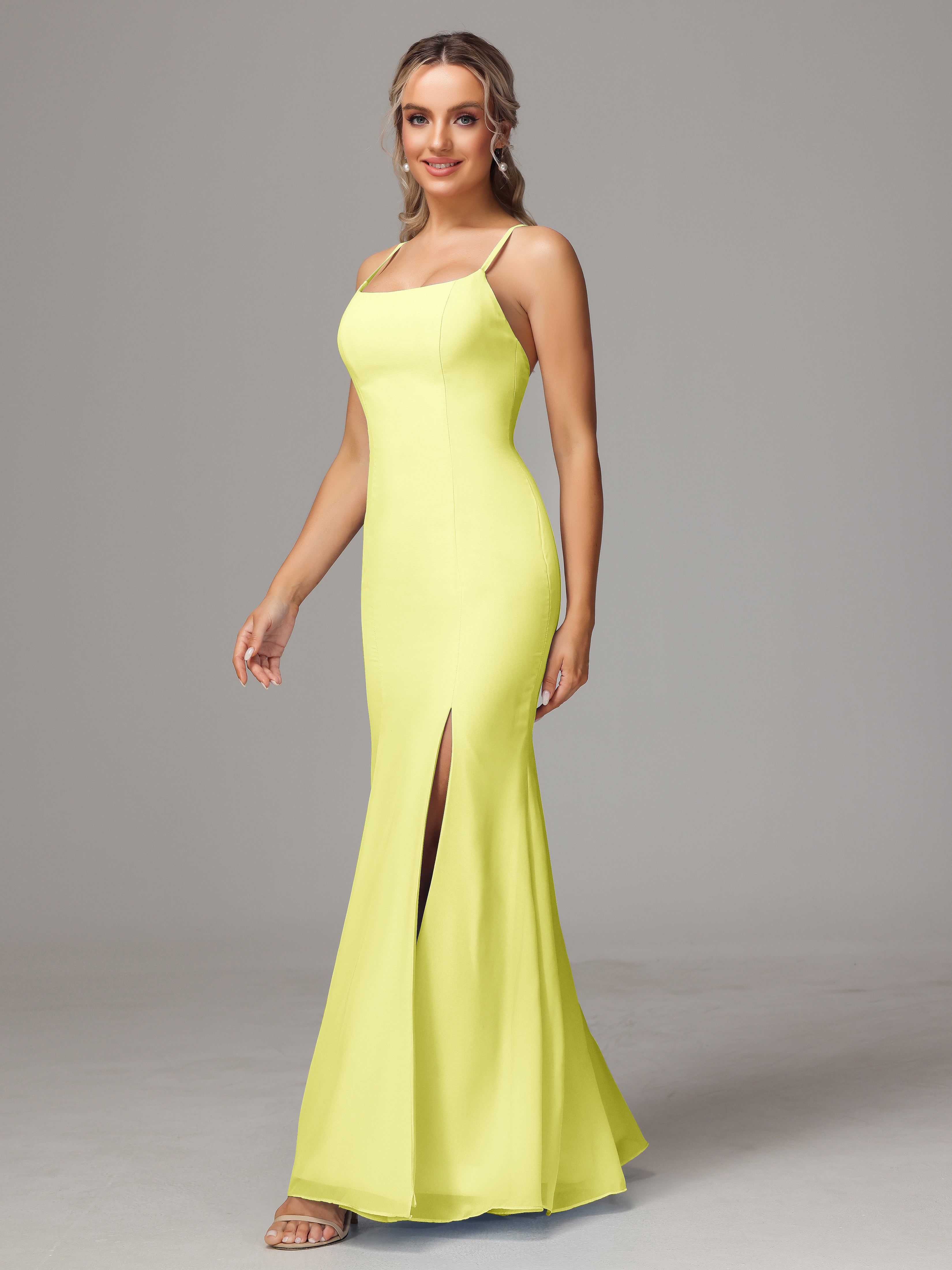 Spaghetti Straps Cross Back Chiffon Wedding Guest Dress