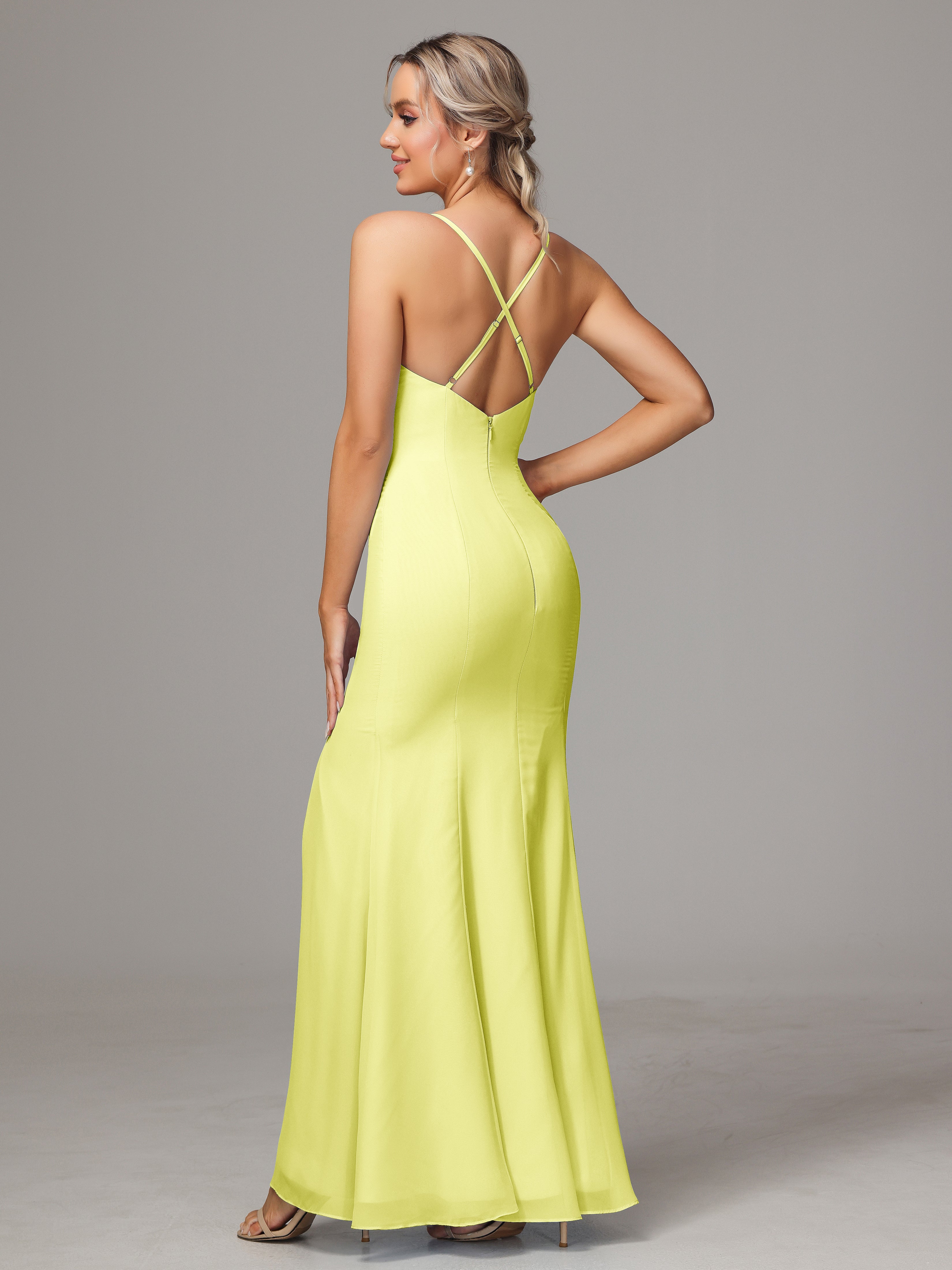 Spaghetti Straps Cross Back Chiffon Wedding Guest Dress