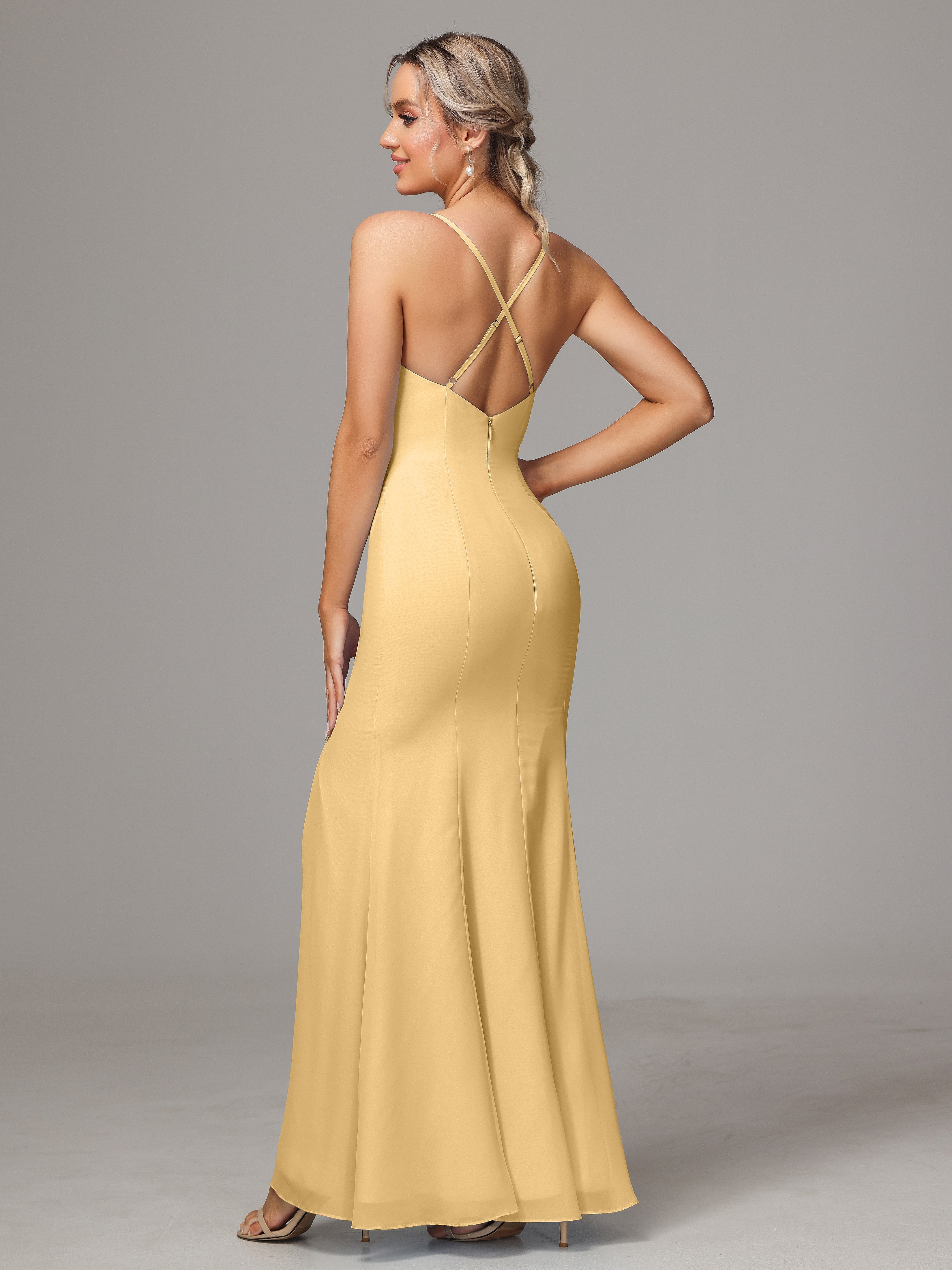 Spaghetti Straps Cross Back Chiffon Wedding Guest Dress