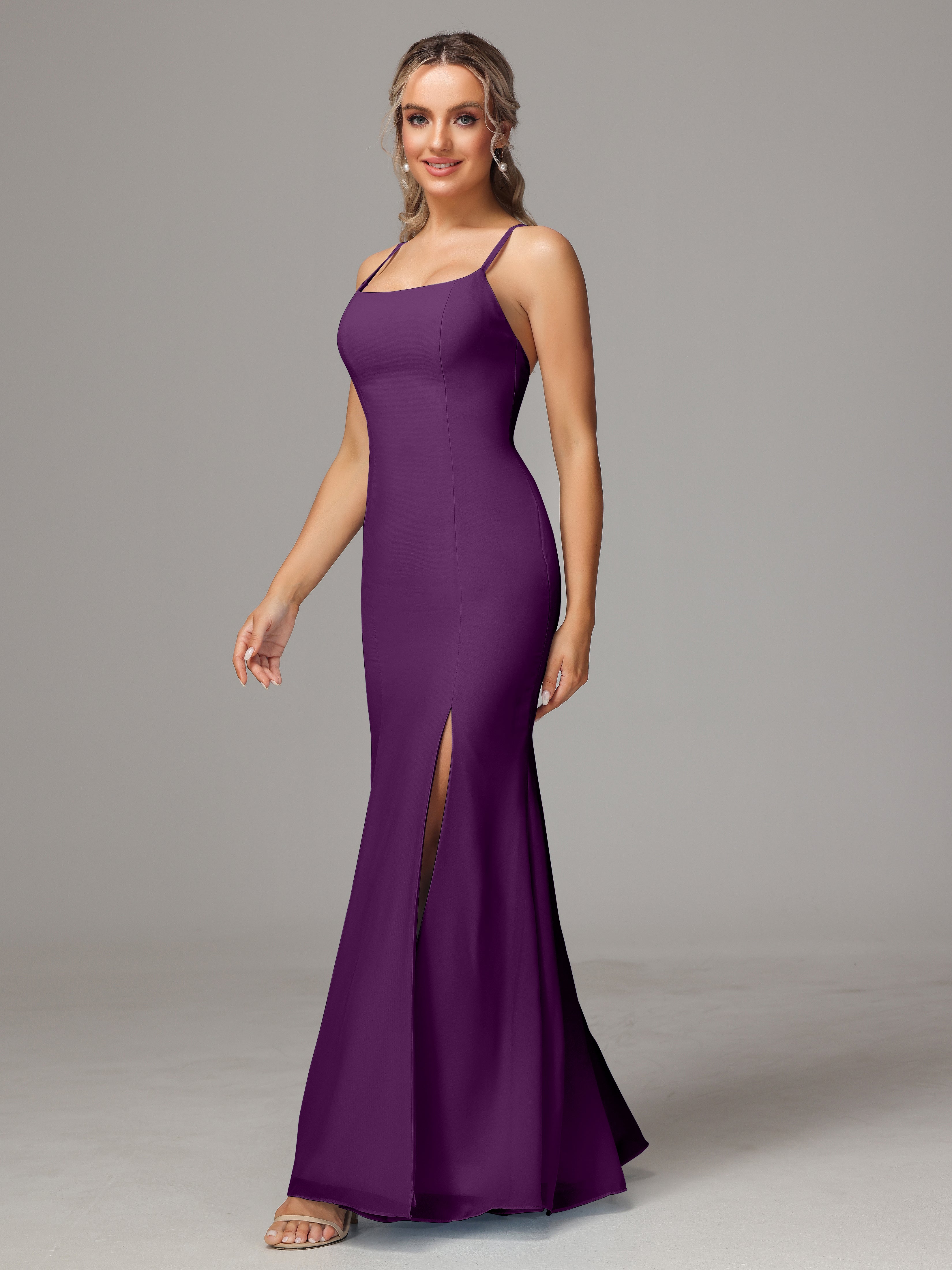 Spaghetti Straps Cross Back Chiffon Wedding Guest Dress