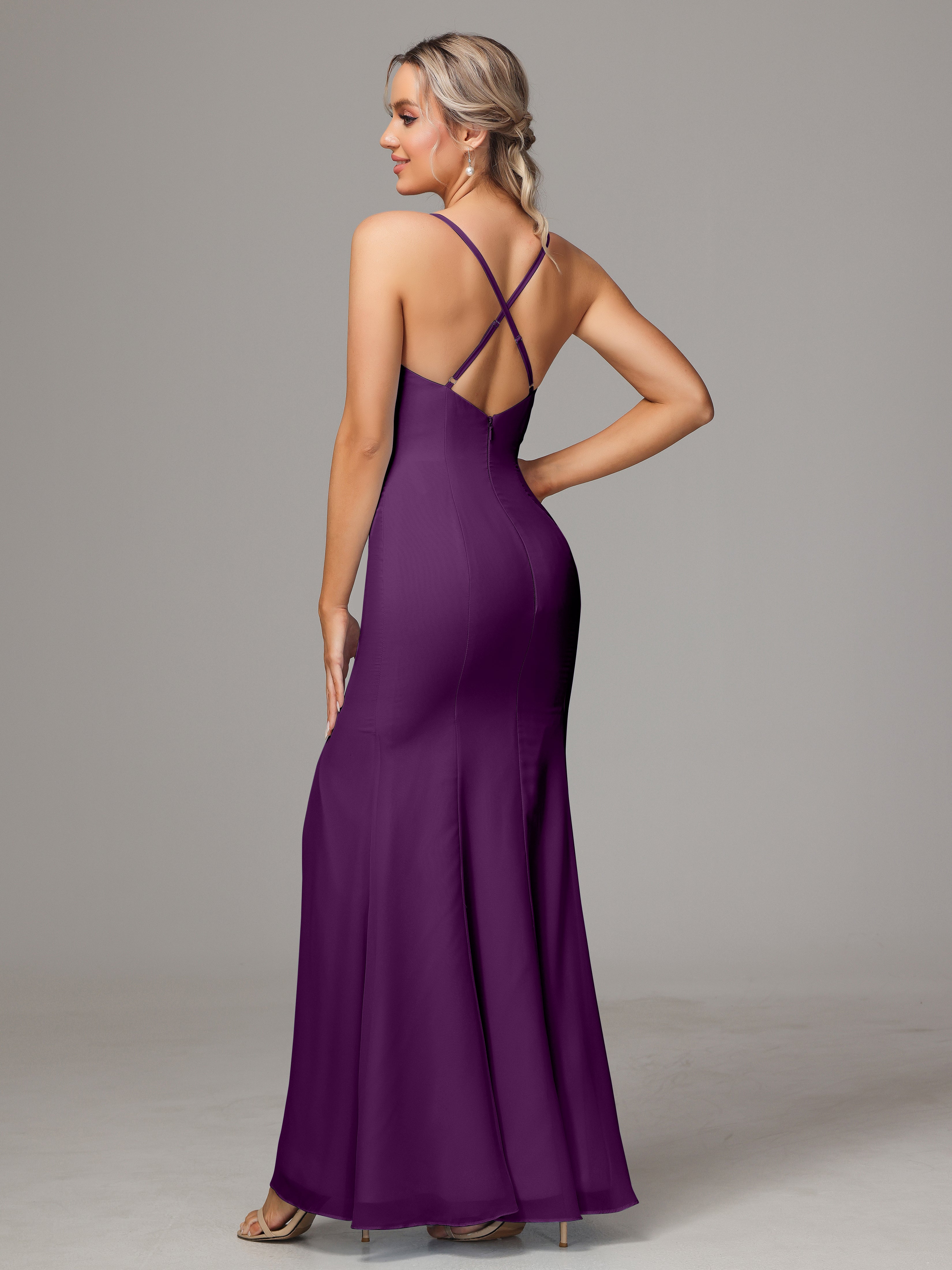 Spaghetti Straps Cross Back Chiffon Wedding Guest Dress