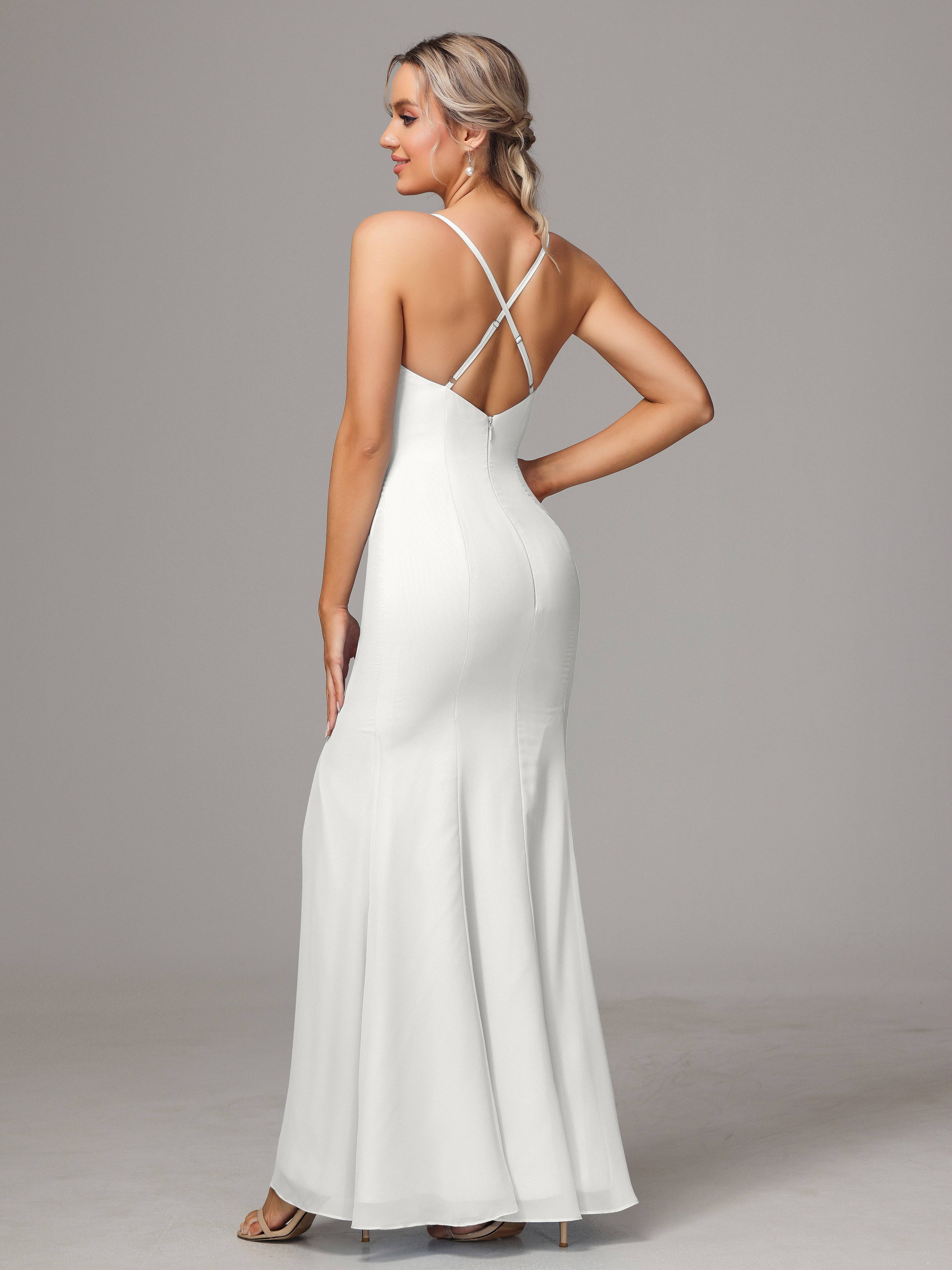 Spaghetti Straps Cross Back Chiffon Wedding Guest Dress