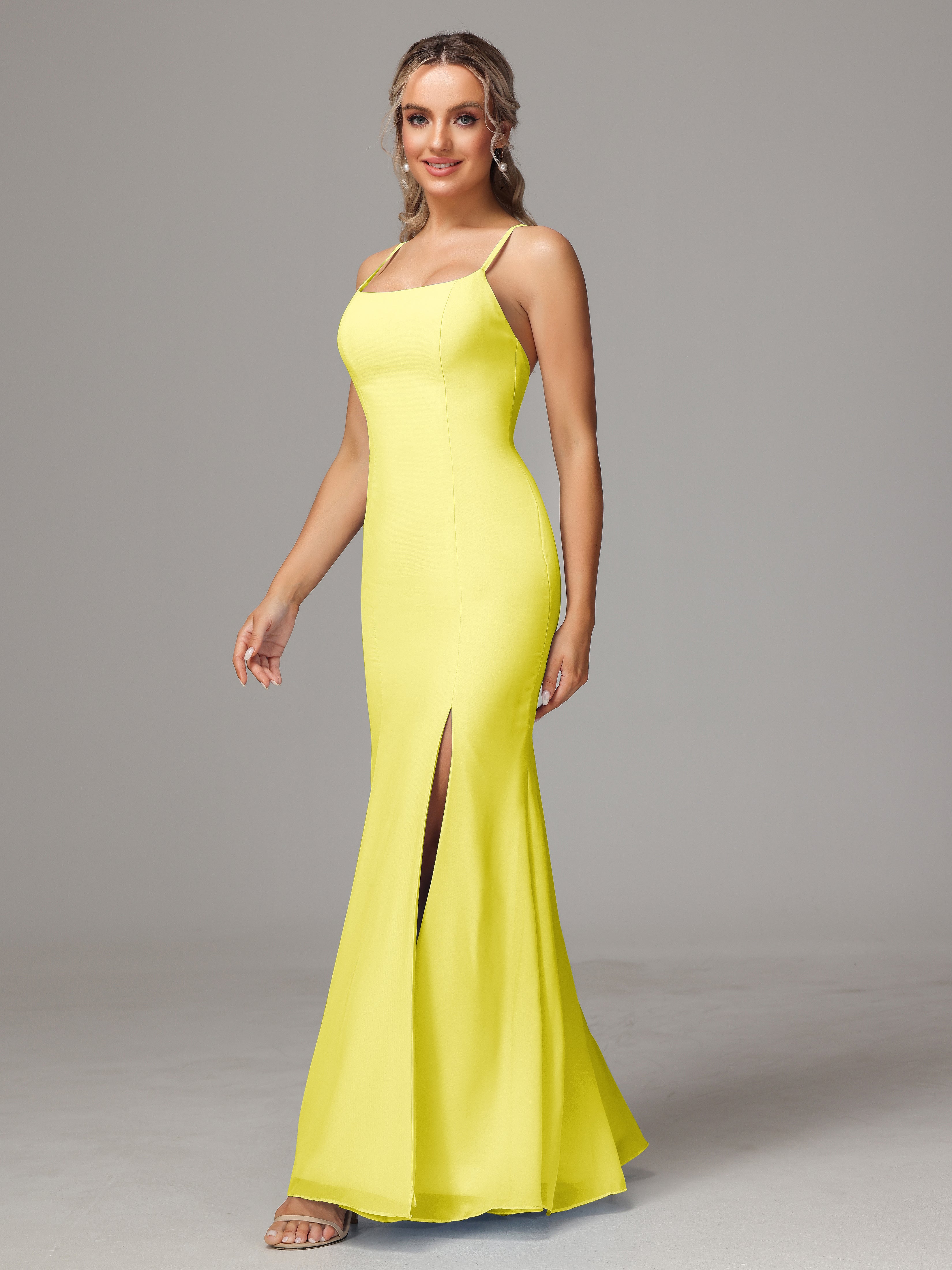 Spaghetti Straps Cross Back Chiffon Wedding Guest Dress