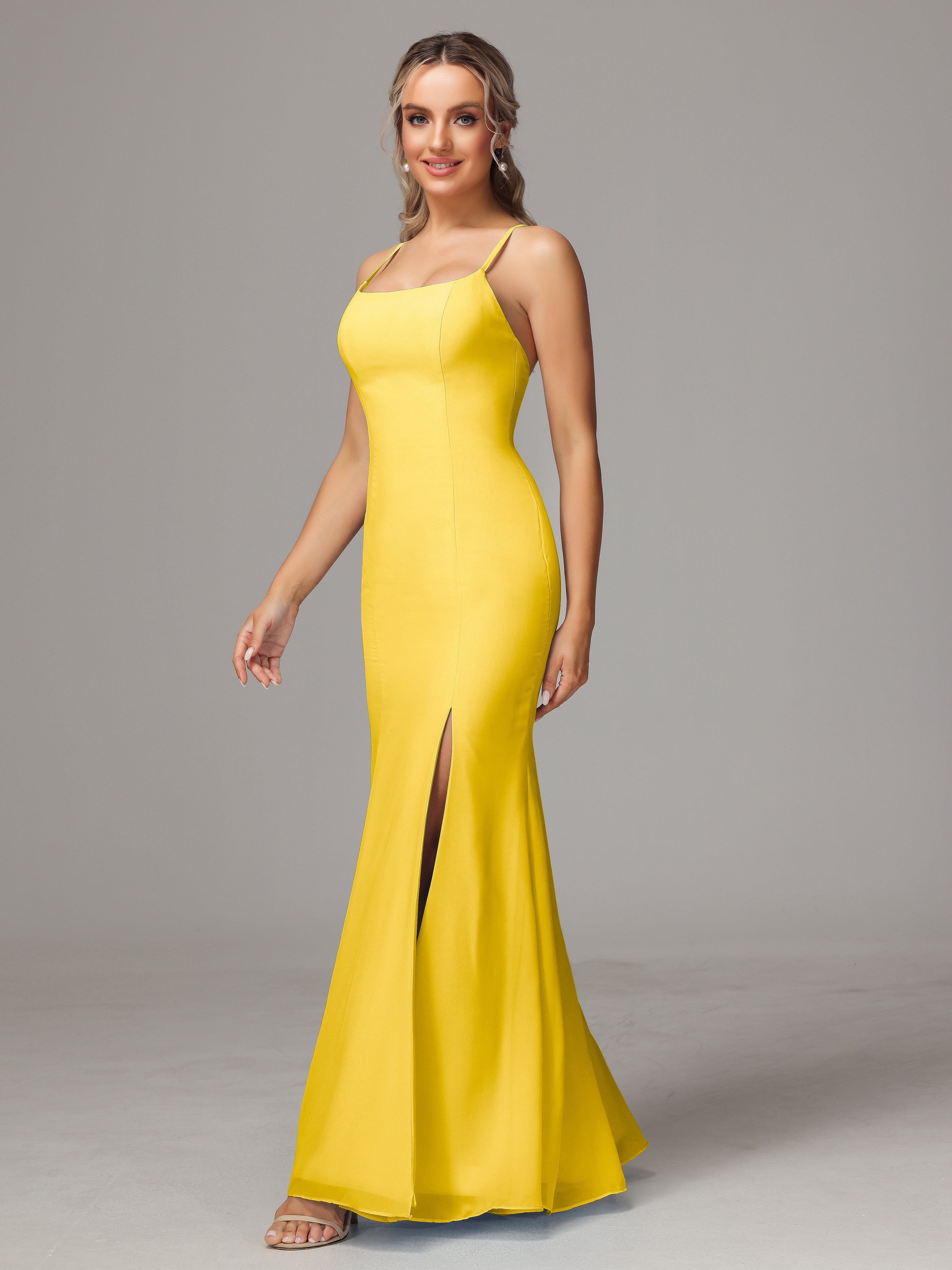 Spaghetti Straps Cross Back Chiffon Wedding Guest Dress