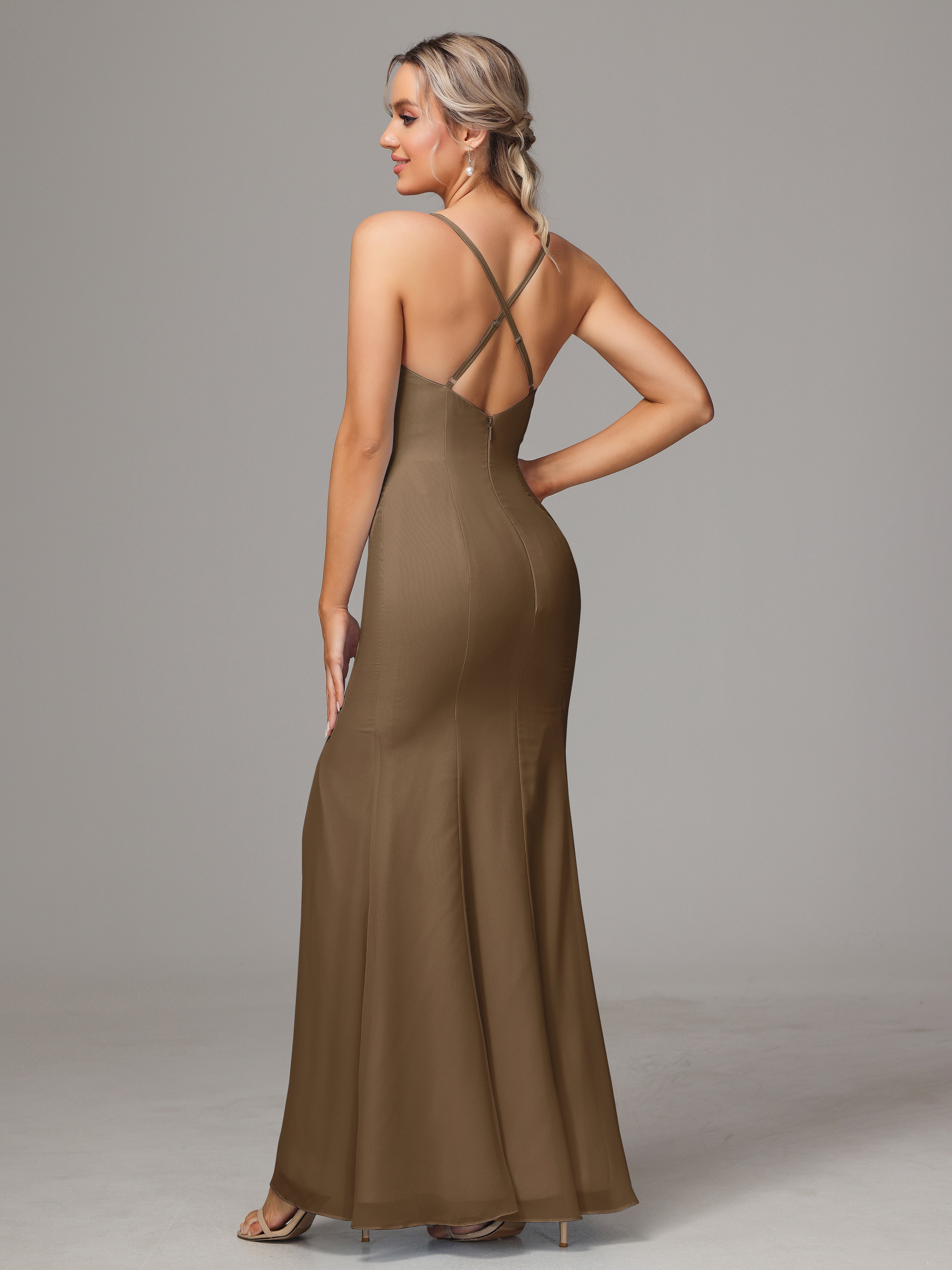 Spaghetti Straps Cross Back Chiffon Wedding Guest Dress