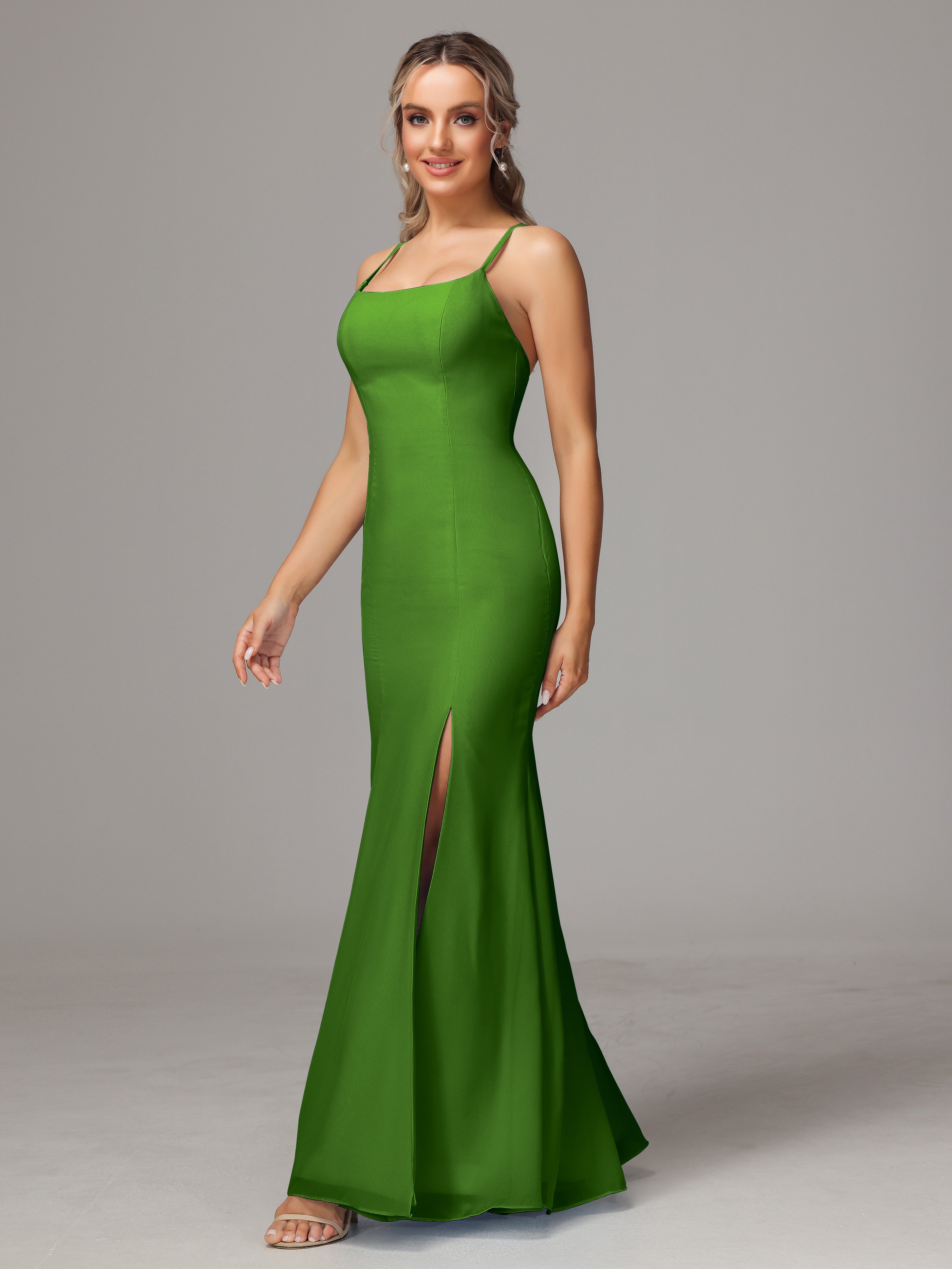 Spaghetti Straps Cross Back Chiffon Wedding Guest Dress