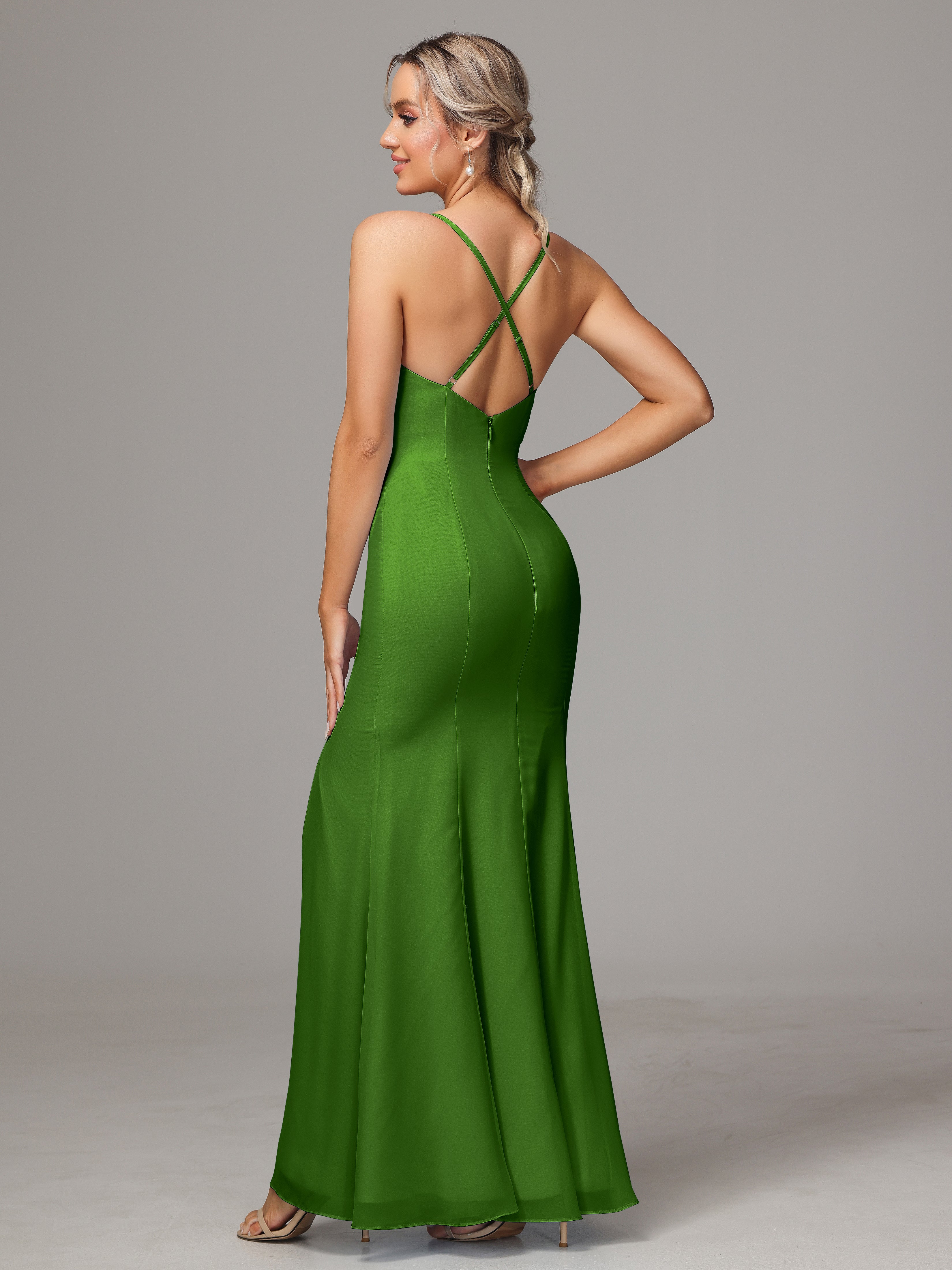 Spaghetti Straps Cross Back Chiffon Wedding Guest Dress