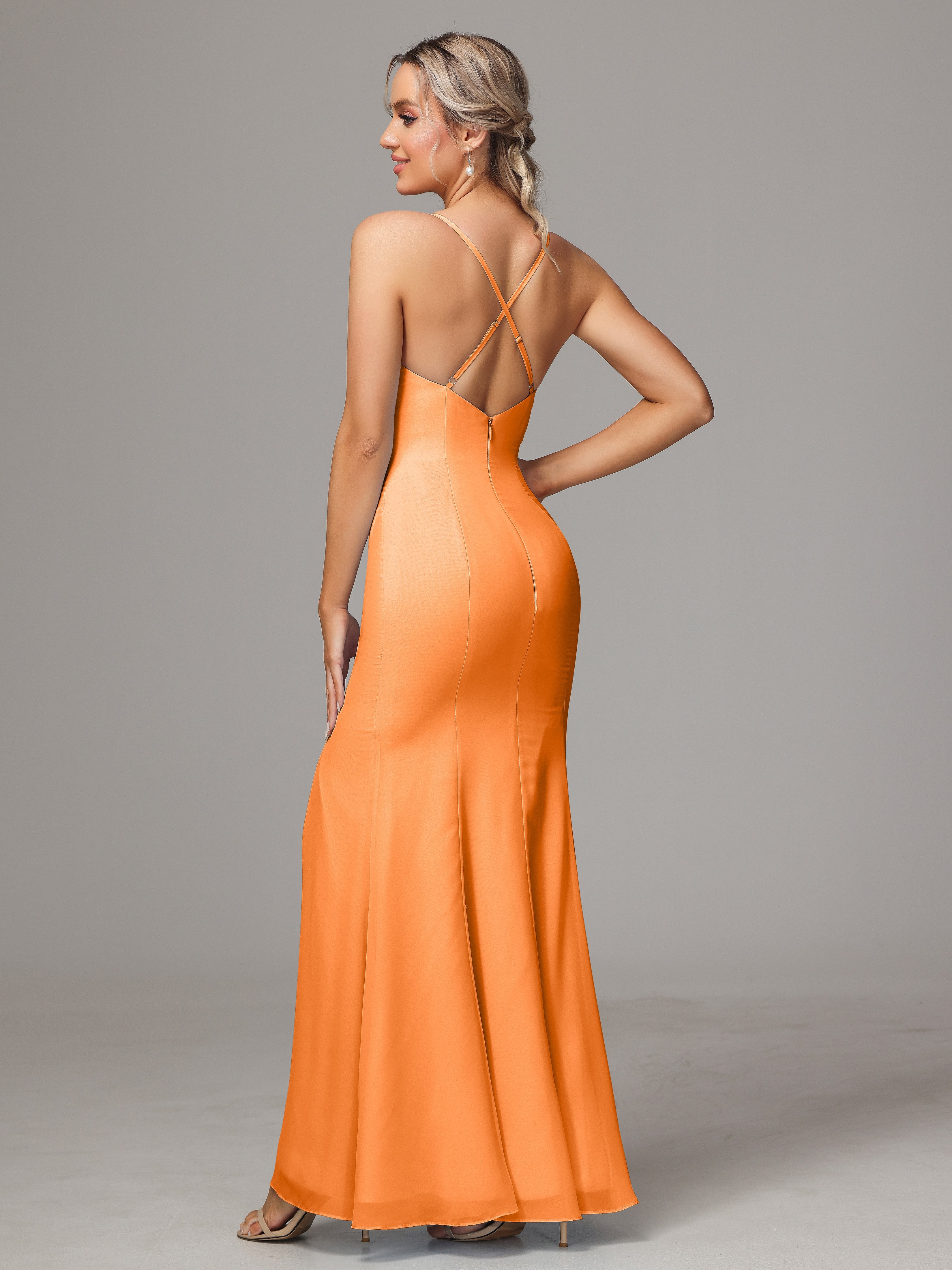 Spaghetti Straps Cross Back Chiffon Wedding Guest Dress
