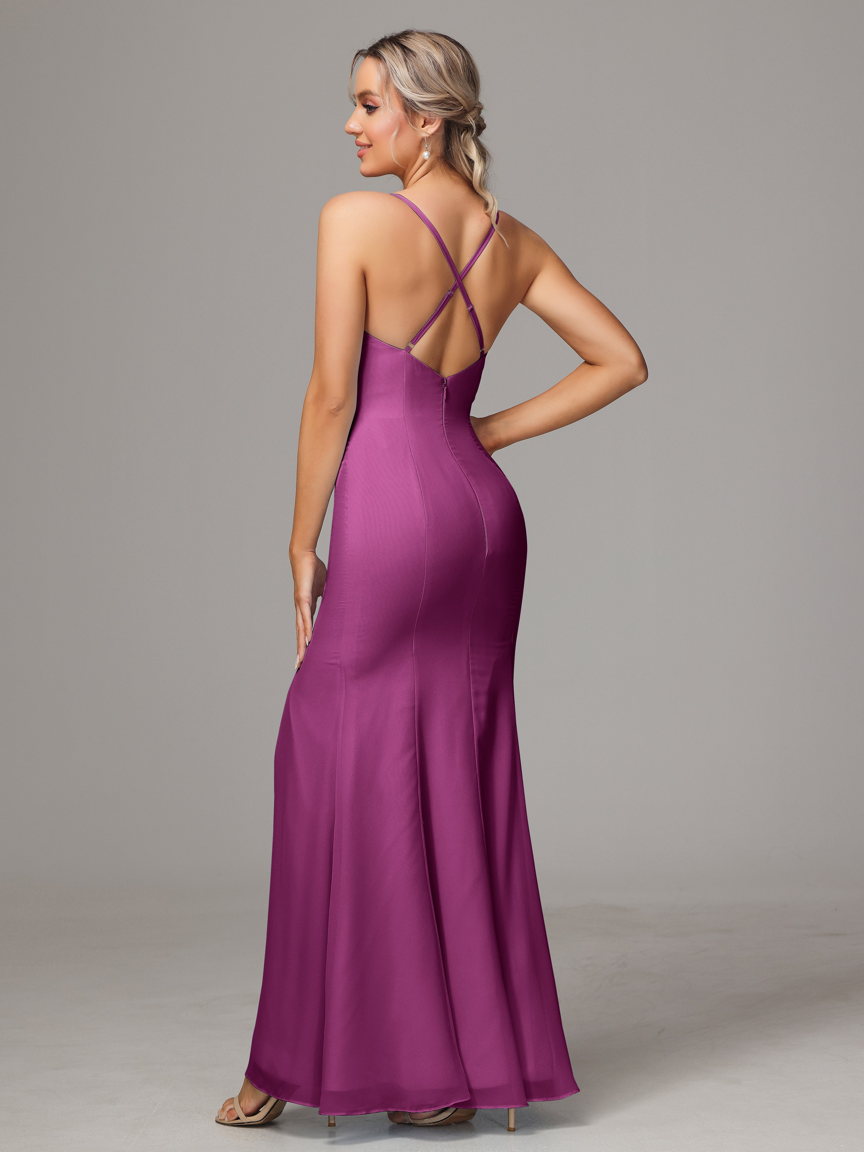 Spaghetti Straps Cross Back Chiffon Wedding Guest Dress