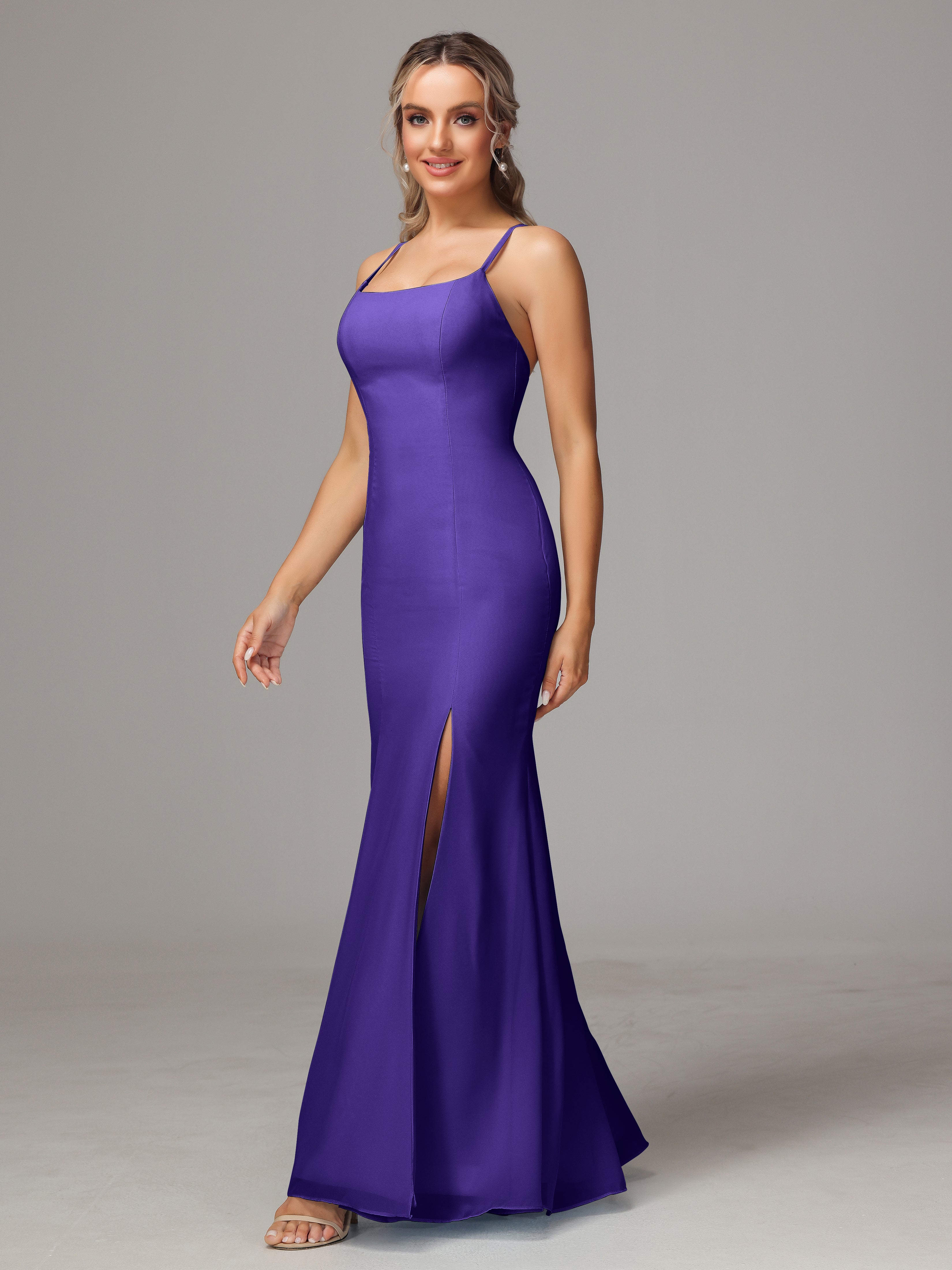 Spaghetti Straps Cross Back Chiffon Wedding Guest Dress